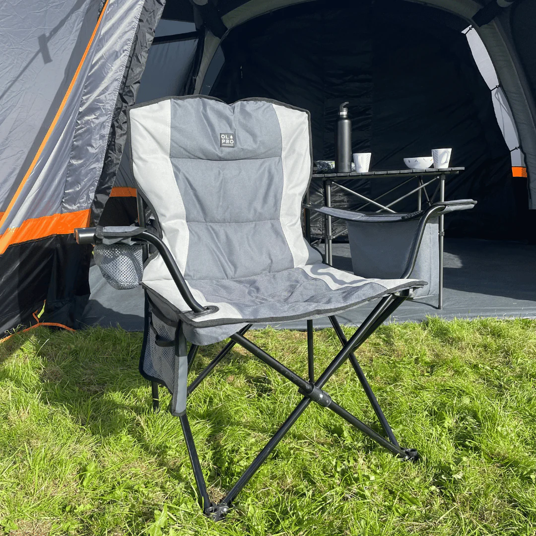Henwick Padded Folding Camp Chair - Grey & Charcoal - Image 2