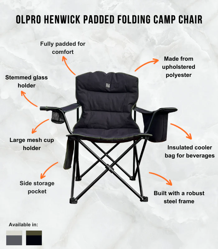 Henwick Padded Folding Camp Chair Orange & Black - Image 3