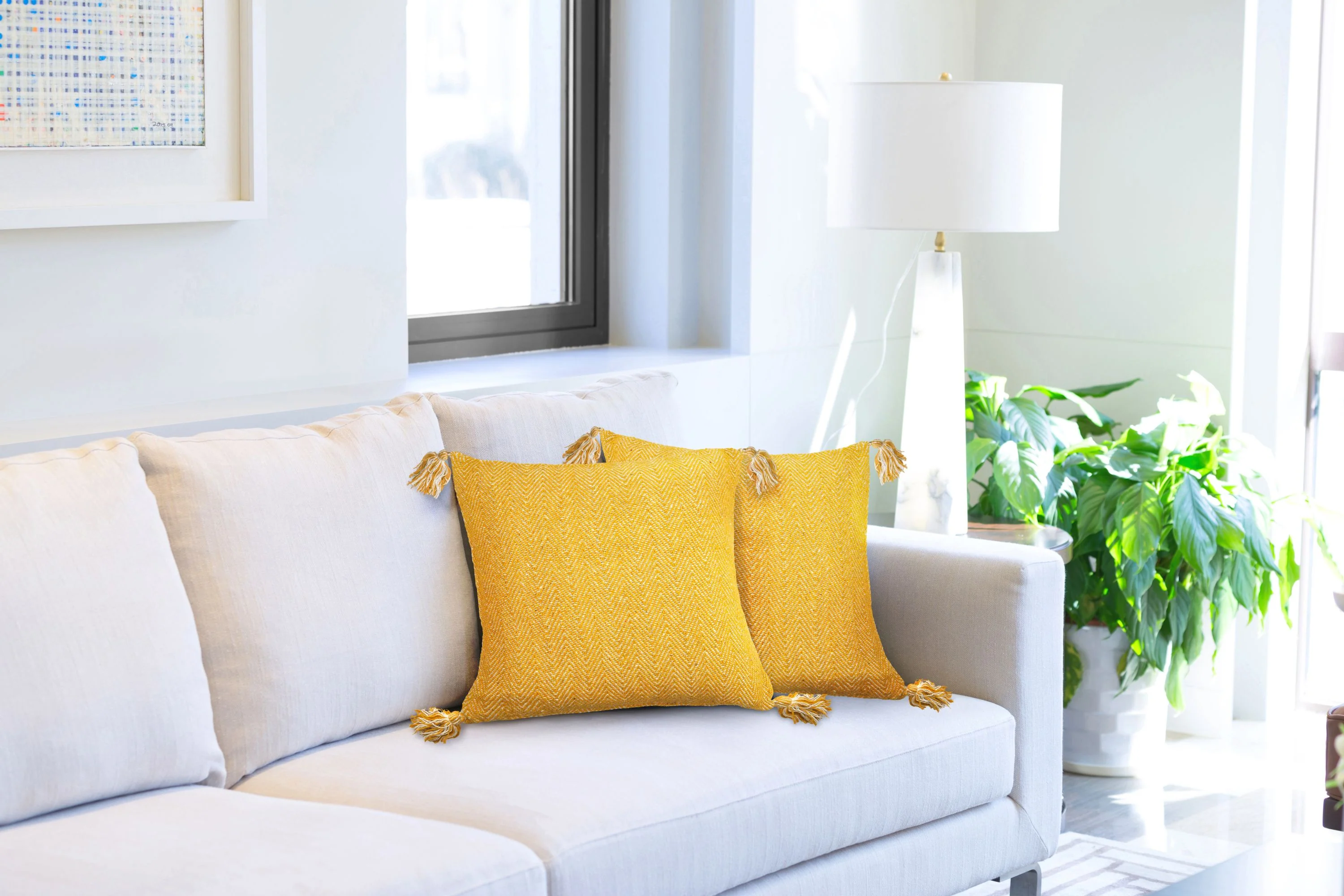 Herringbone - Recycled Cotton Cushion Cover in Ochre - Image 2