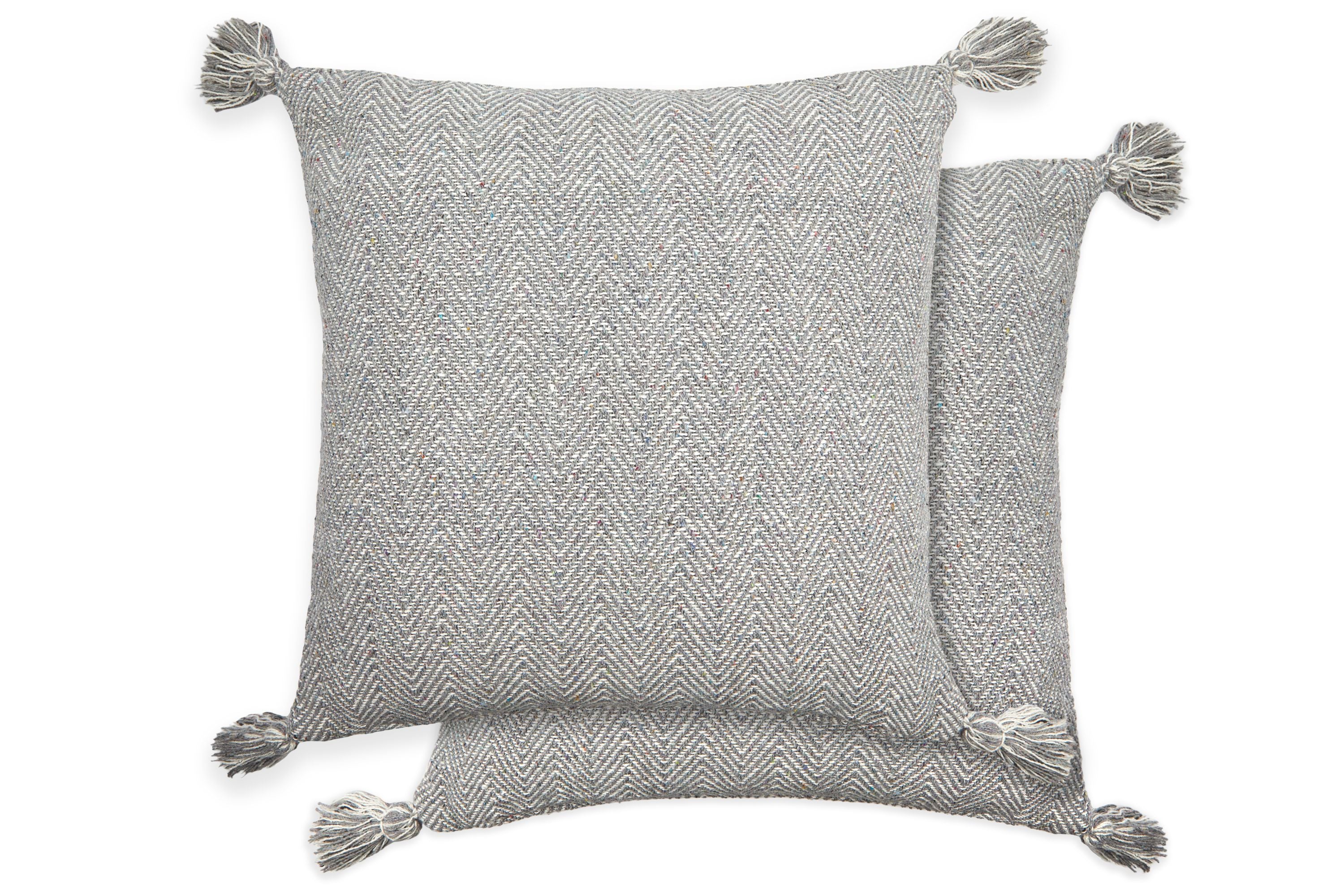 Herringbone - Recycled Cotton Cushion Cover in Silver - Image 2