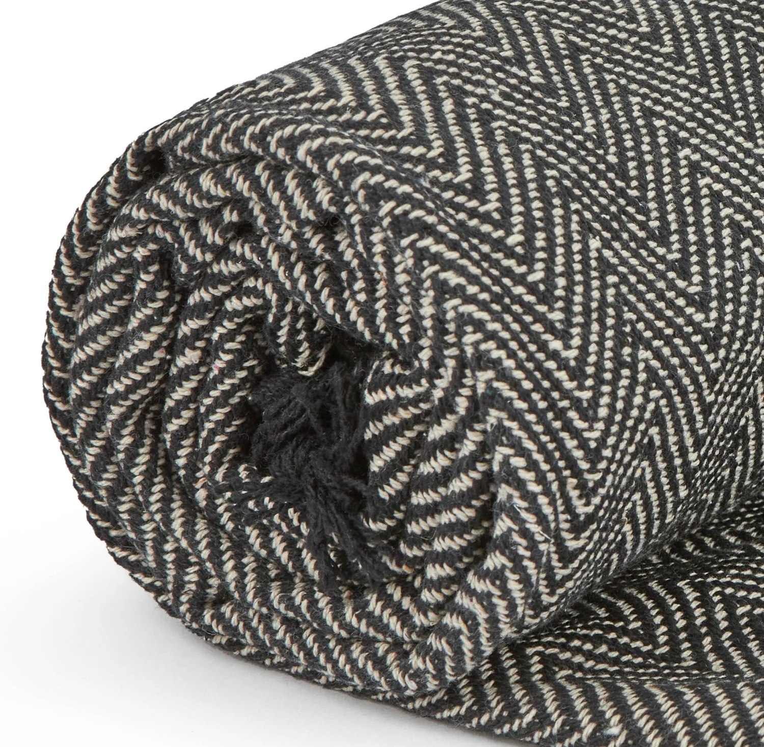 Herringbone - Recycled Cotton Throw in Black (70" x 100") - Image 3