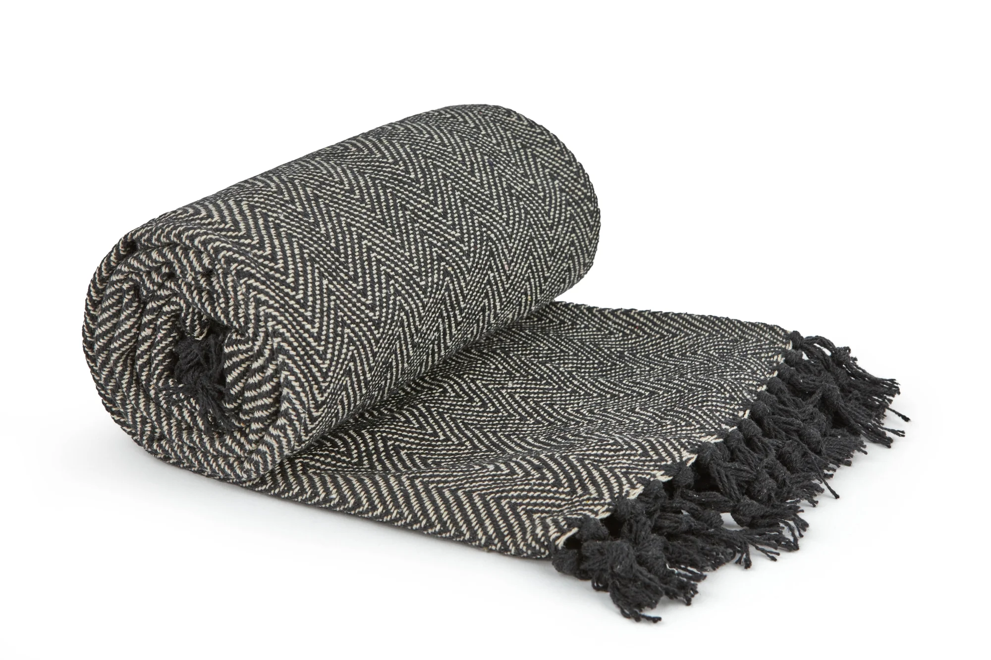 Herringbone - Recycled Cotton Throw in Black (50" x 60")