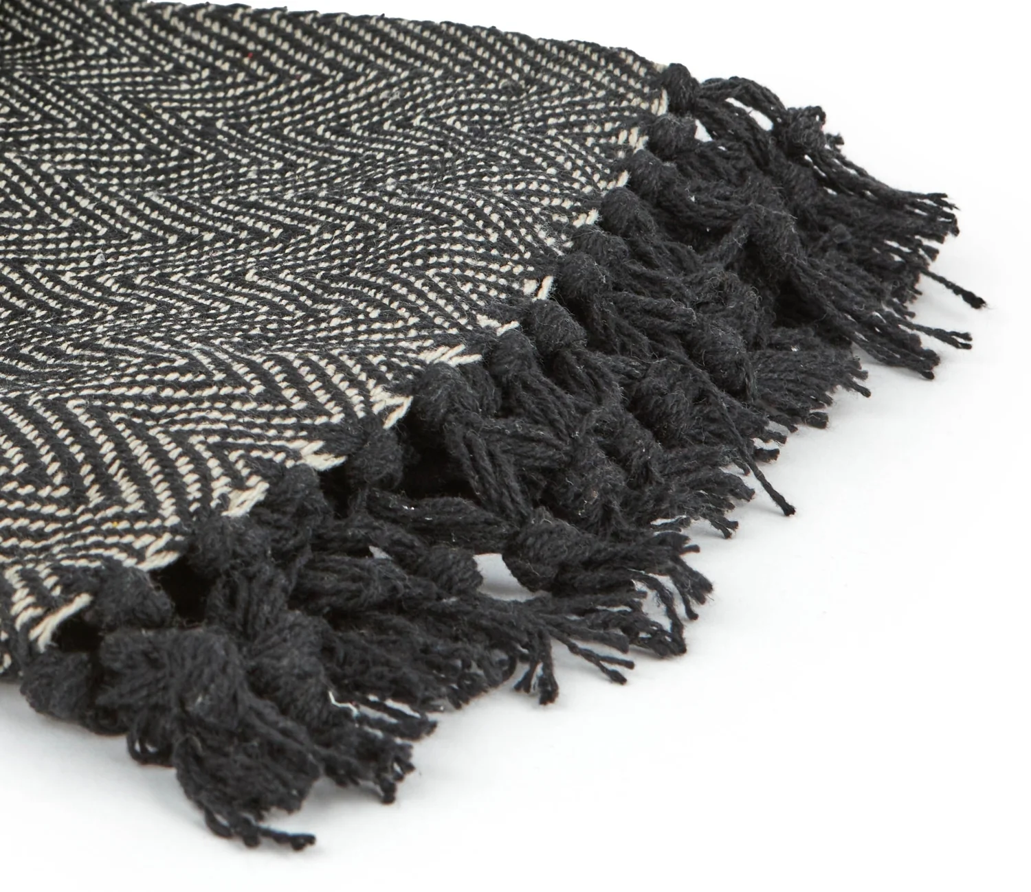 Herringbone - Recycled Cotton Throw in Black (90" x 100") - Image 2