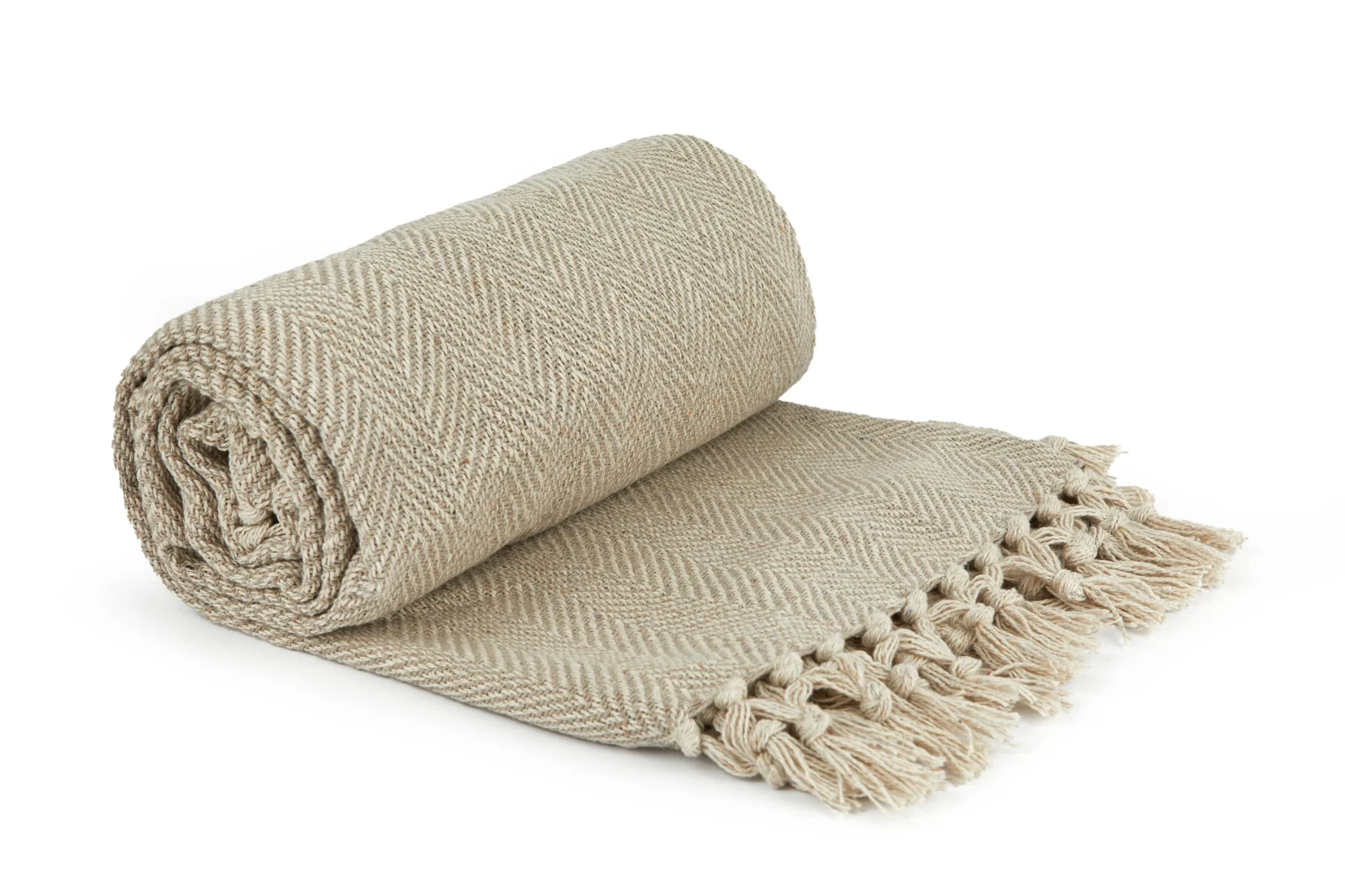 Herringbone - Recycled Cotton Throw In Natural (70x100")