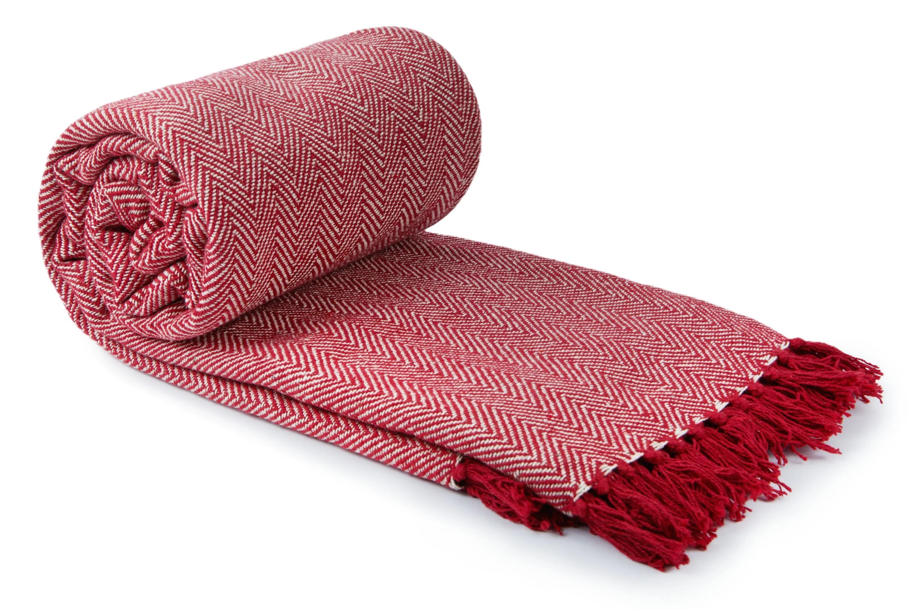 Herringbone - Recycled Cotton Throw In  Red (50x60")