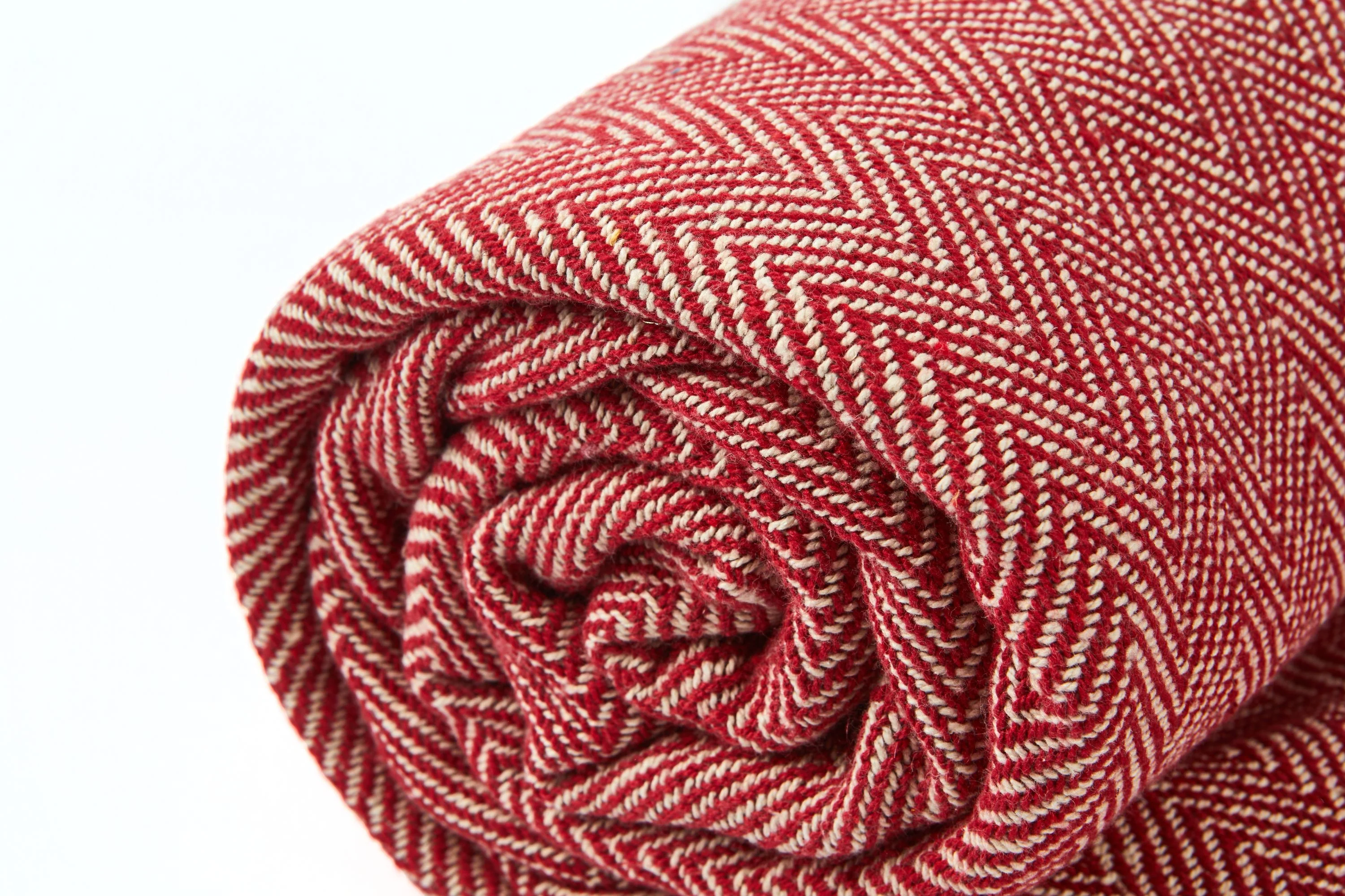 Herringbone - Recycled Cotton Throw In Red (90x100") - Image 3