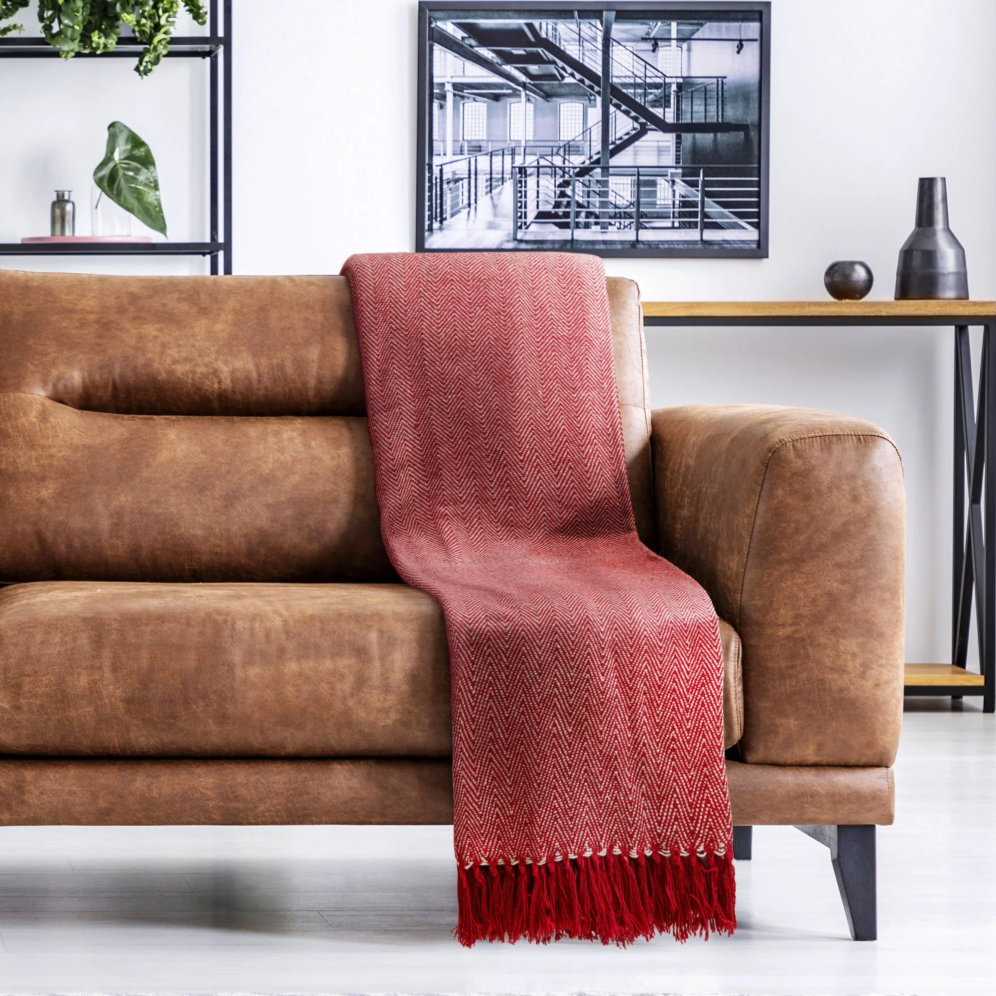 Herringbone - Recycled Cotton Throw In Red (90x100") - Image 7