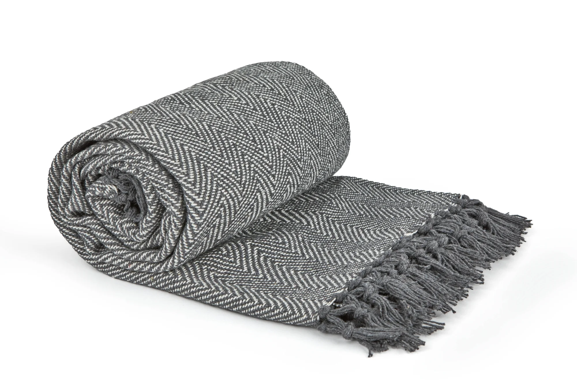 Herringbone - Recycled Cotton Throw In Silver (90x100")