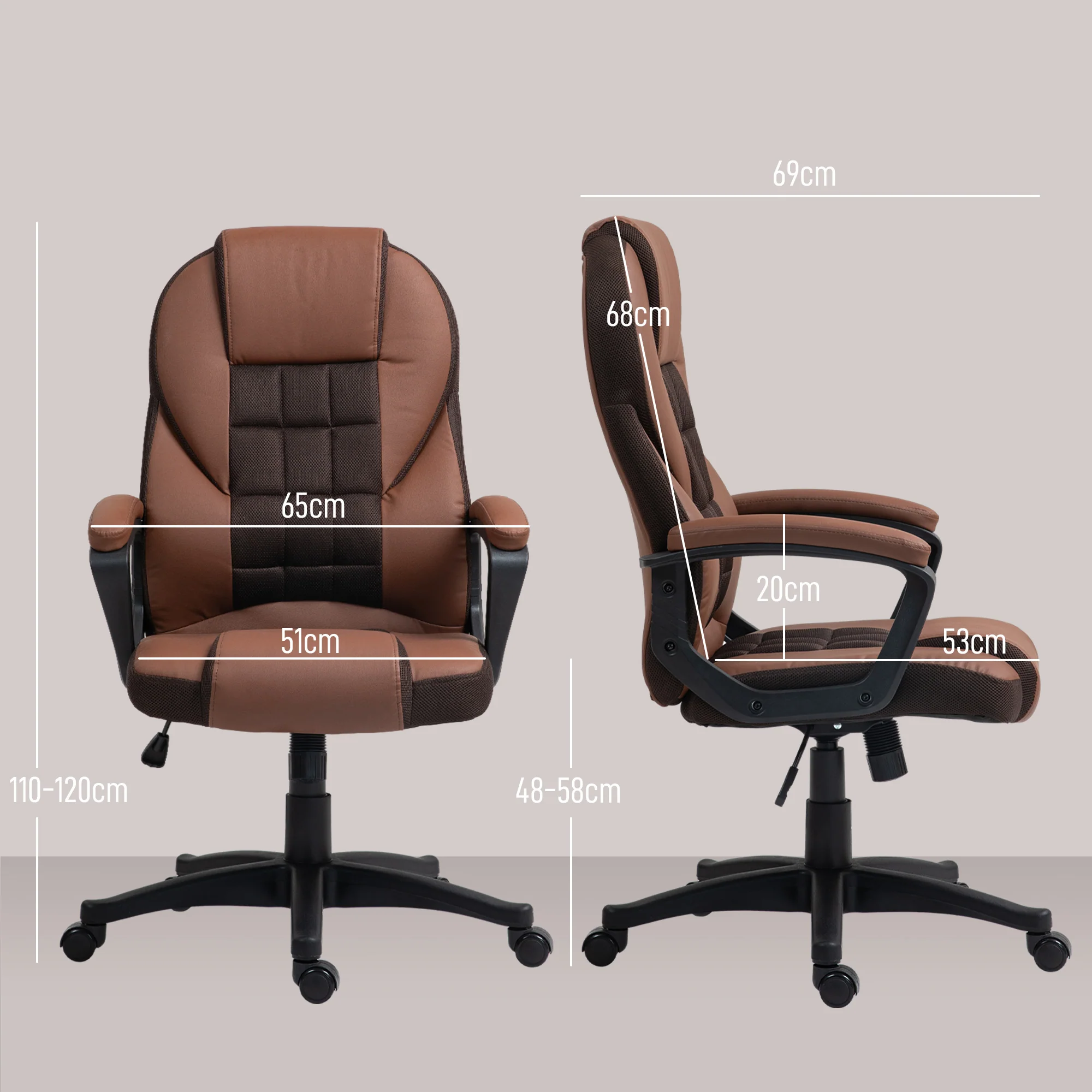 High Back Executive Office Chair PU Leather Desk Chair With Swivel Wheels - Black/Brown/Grey - Image 23