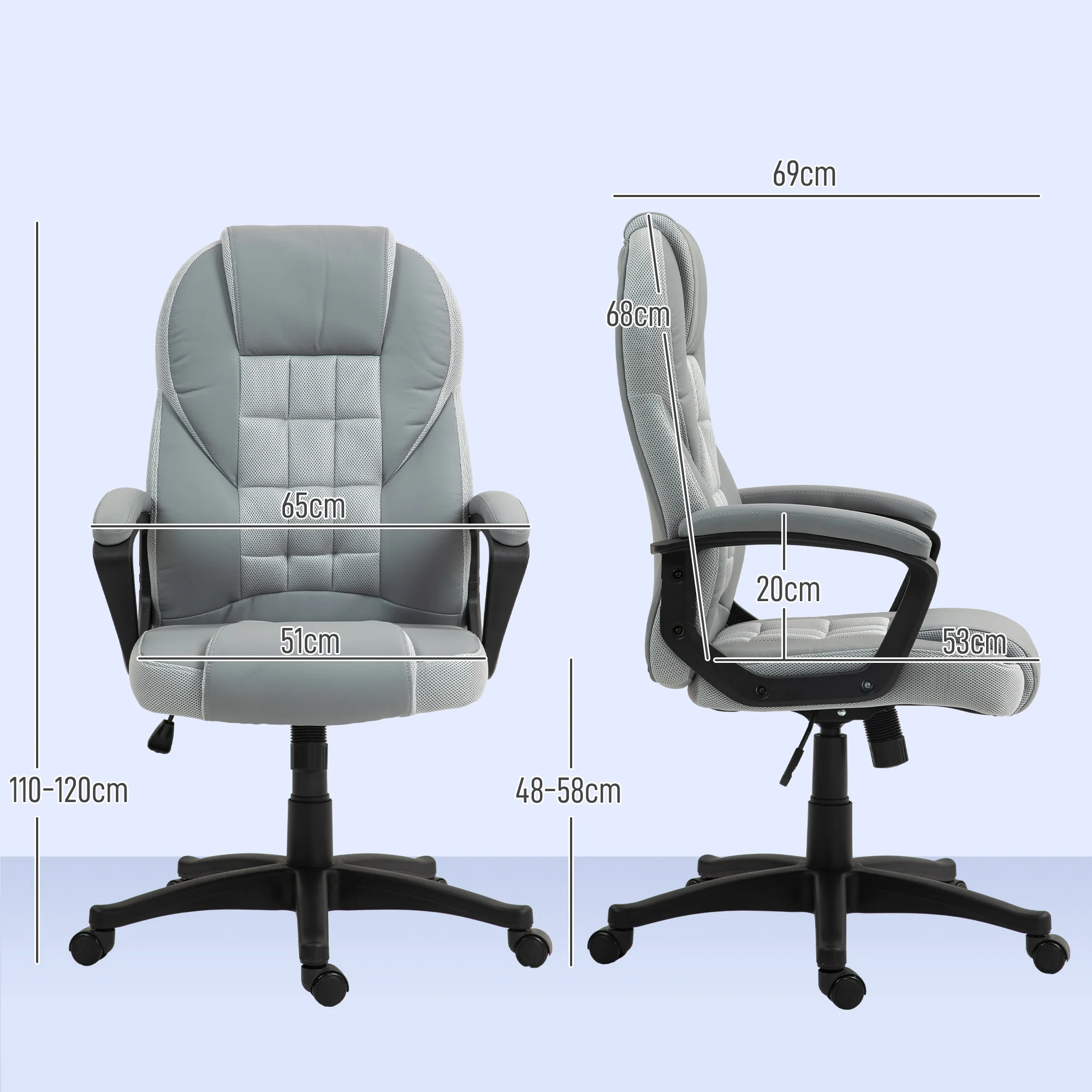High Back Executive Office Chair PU Leather Desk Chair With Swivel Wheels - Black/Brown/Grey - Image 5