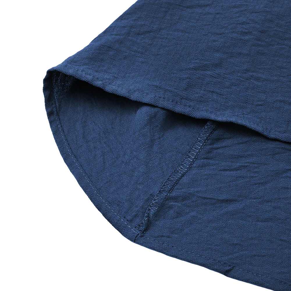 High Waist A-line Midi Skirt With Elastic Waistband And Pockets - Blue - Image 5