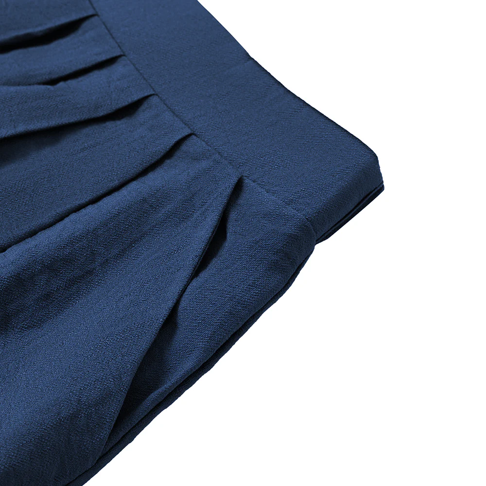 High Waist A-line Midi Skirt With Elastic Waistband And Pockets - Blue - Image 6