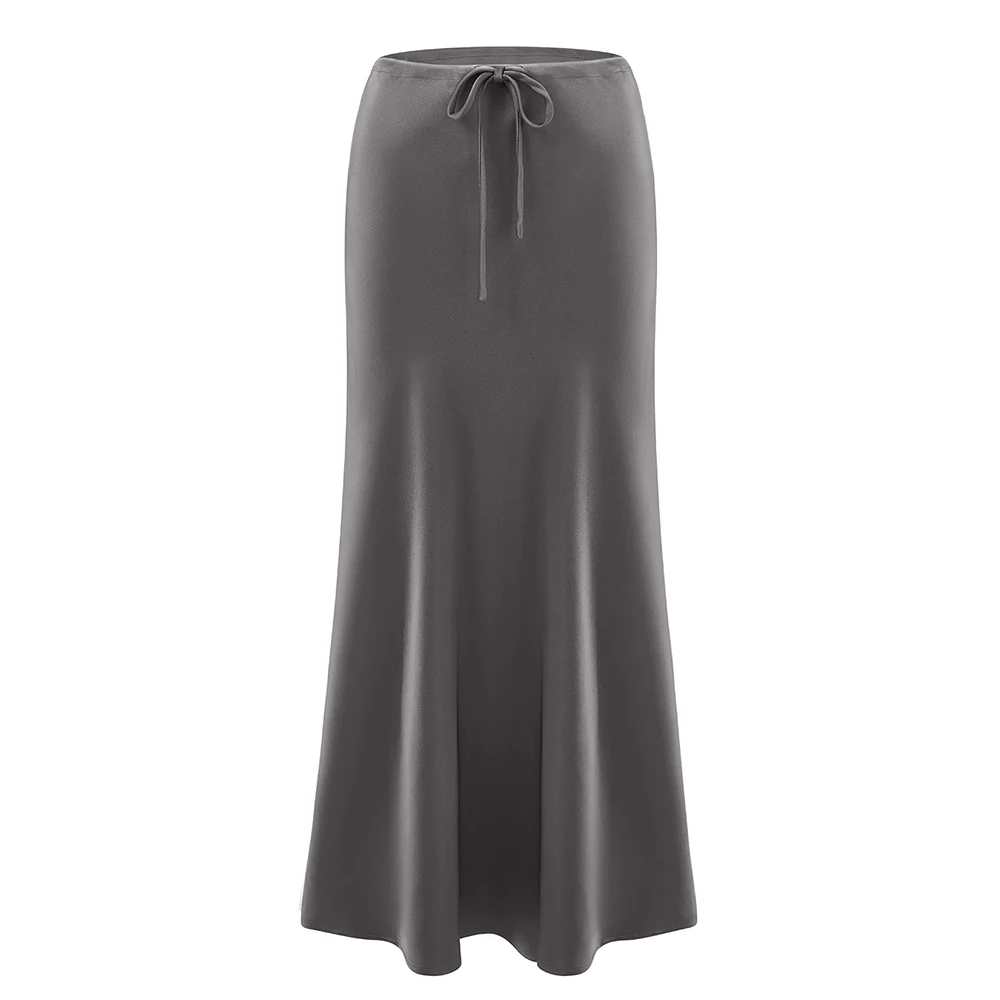 High-waisted A-Line Satin Skirt - Grey - Image 3