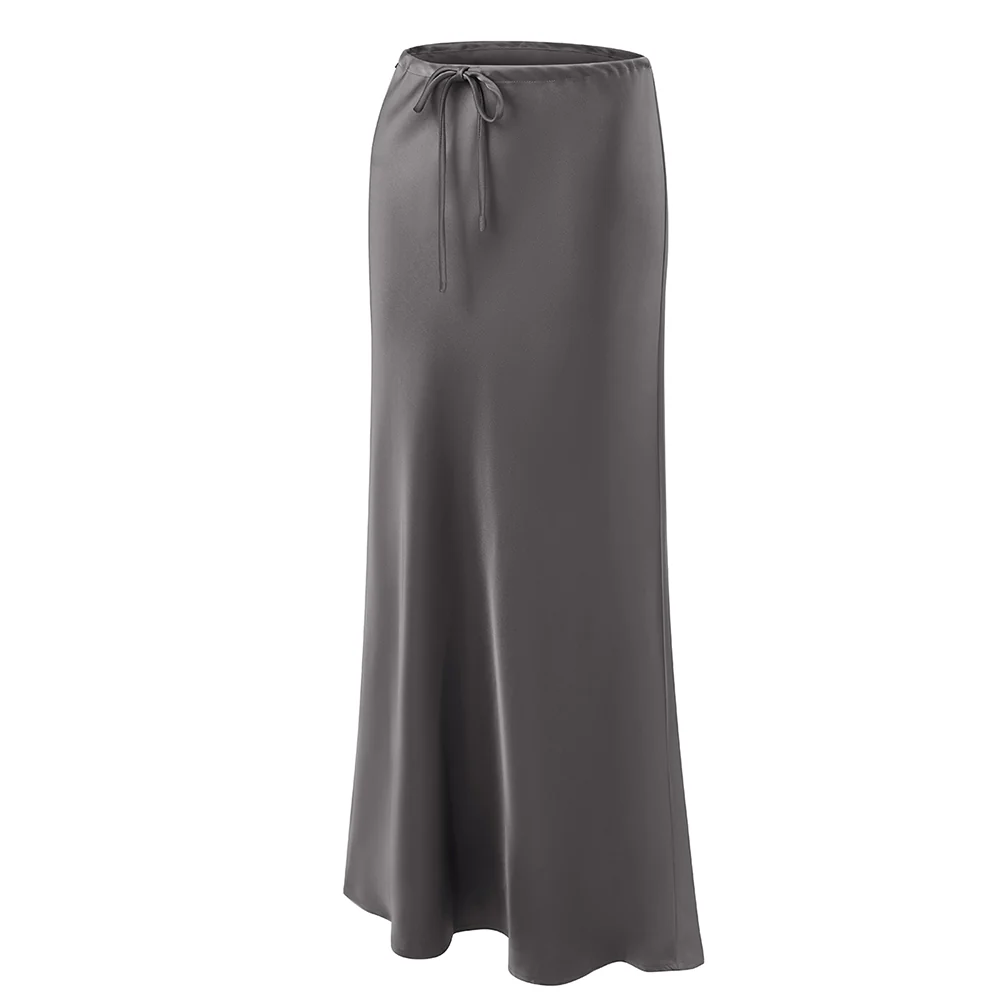 High-waisted A-Line Satin Skirt - Grey - Image 4