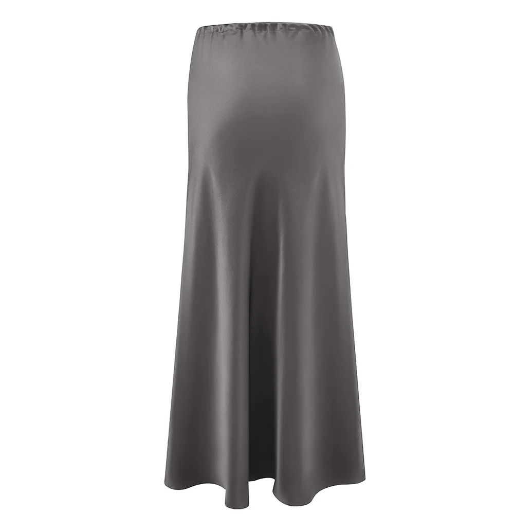 High-waisted A-Line Satin Skirt - Grey - Image 5