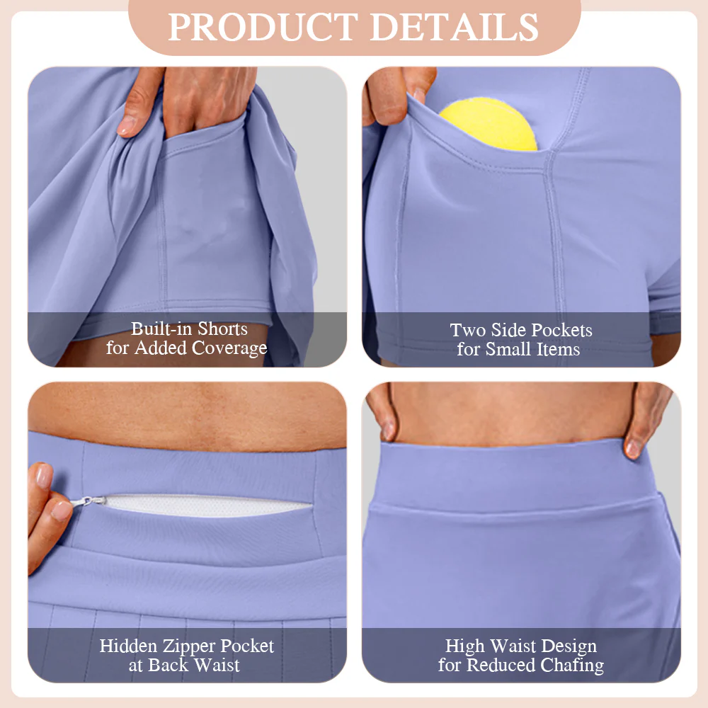 High Waisted Pleated Tennis Skirt With Pockets - Blue - Image 8