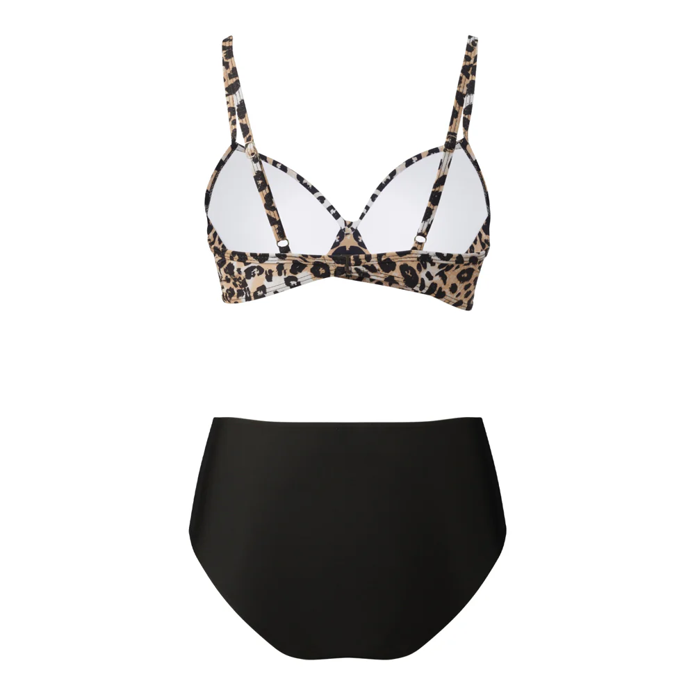 High-waisted Two-Piece Swimsuit Set Black Leopard - Image 4