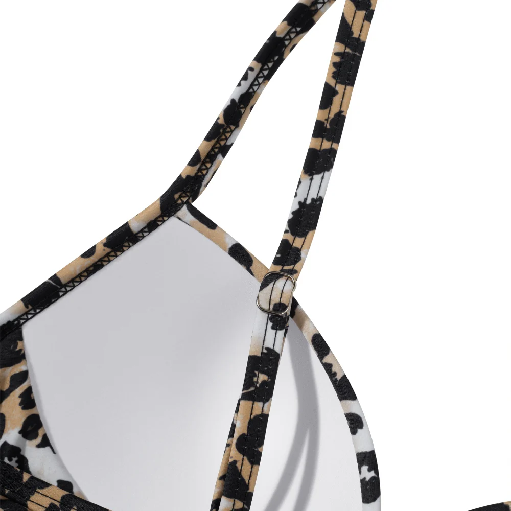 High-waisted Two-Piece Swimsuit Set Black Leopard - Image 6