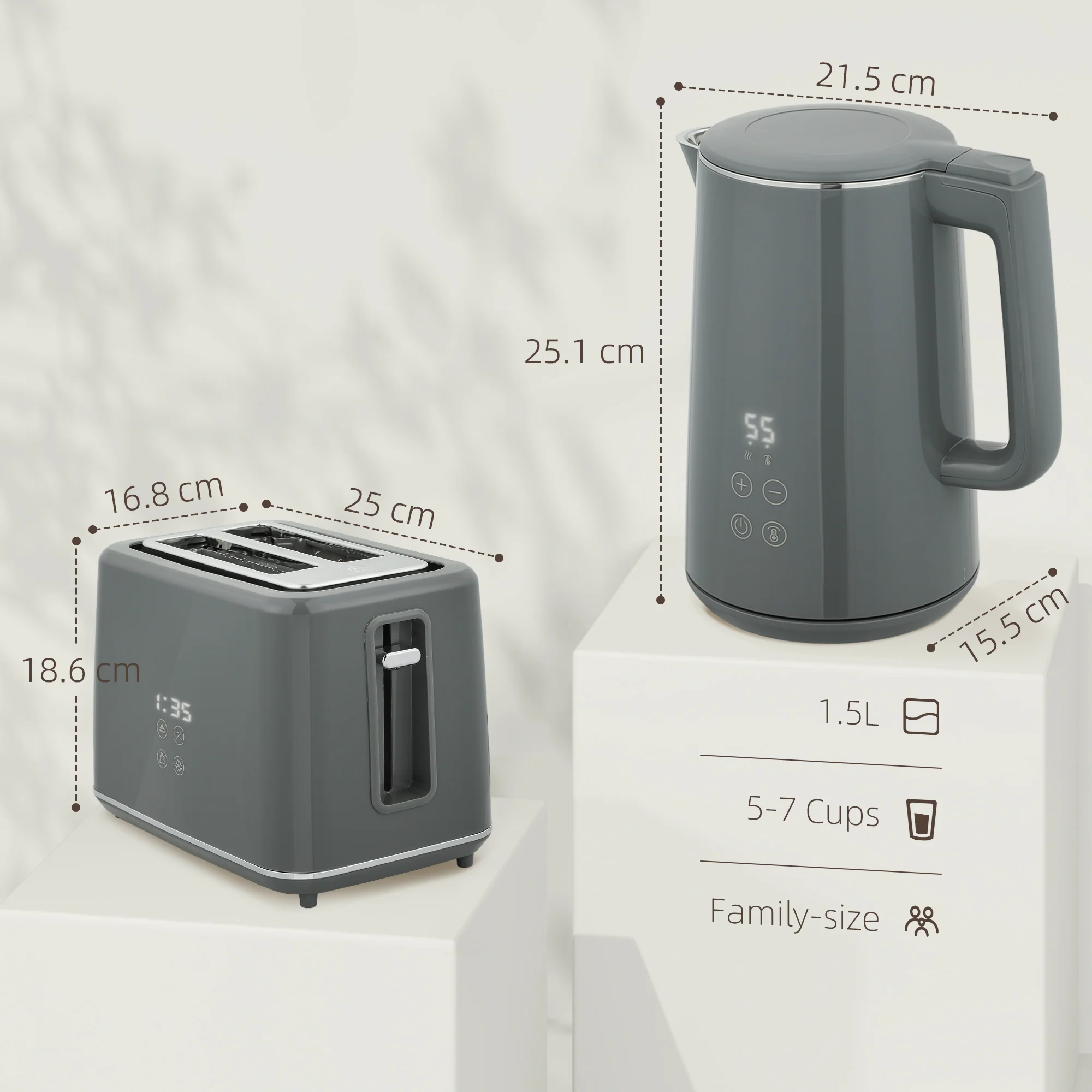 HOMCOM 1.5L 3000W Fast Boil Electric Kettle And 2 Slice Toaster Set - Image 14
