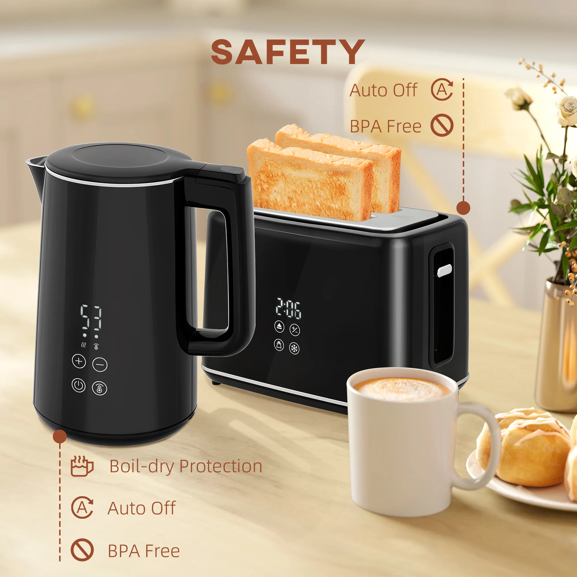 HOMCOM 1.5L 3000W Fast Boil Electric Kettle And 2 Slice Toaster Set - Image 7