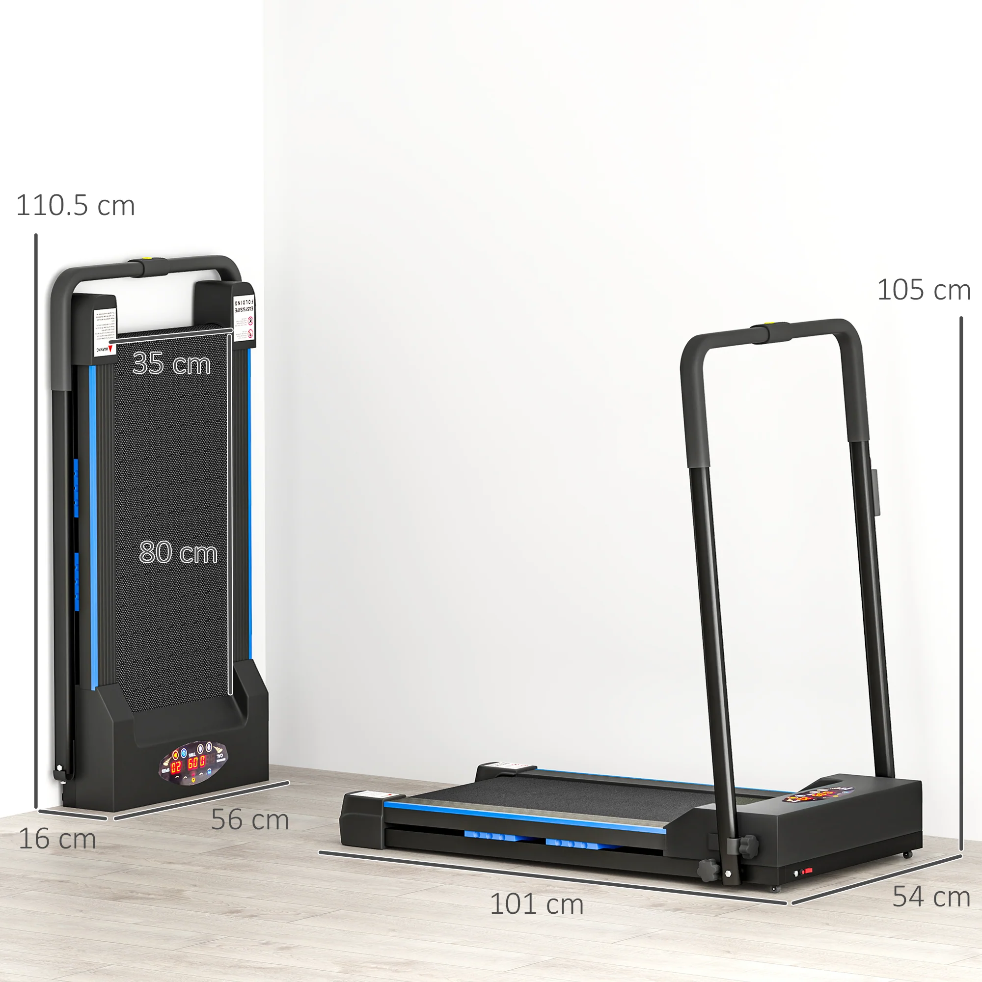 HOMCOM 1-6 Km/h Folding Motorized Treadmill Walking With Remote Control, Blue - Image 5