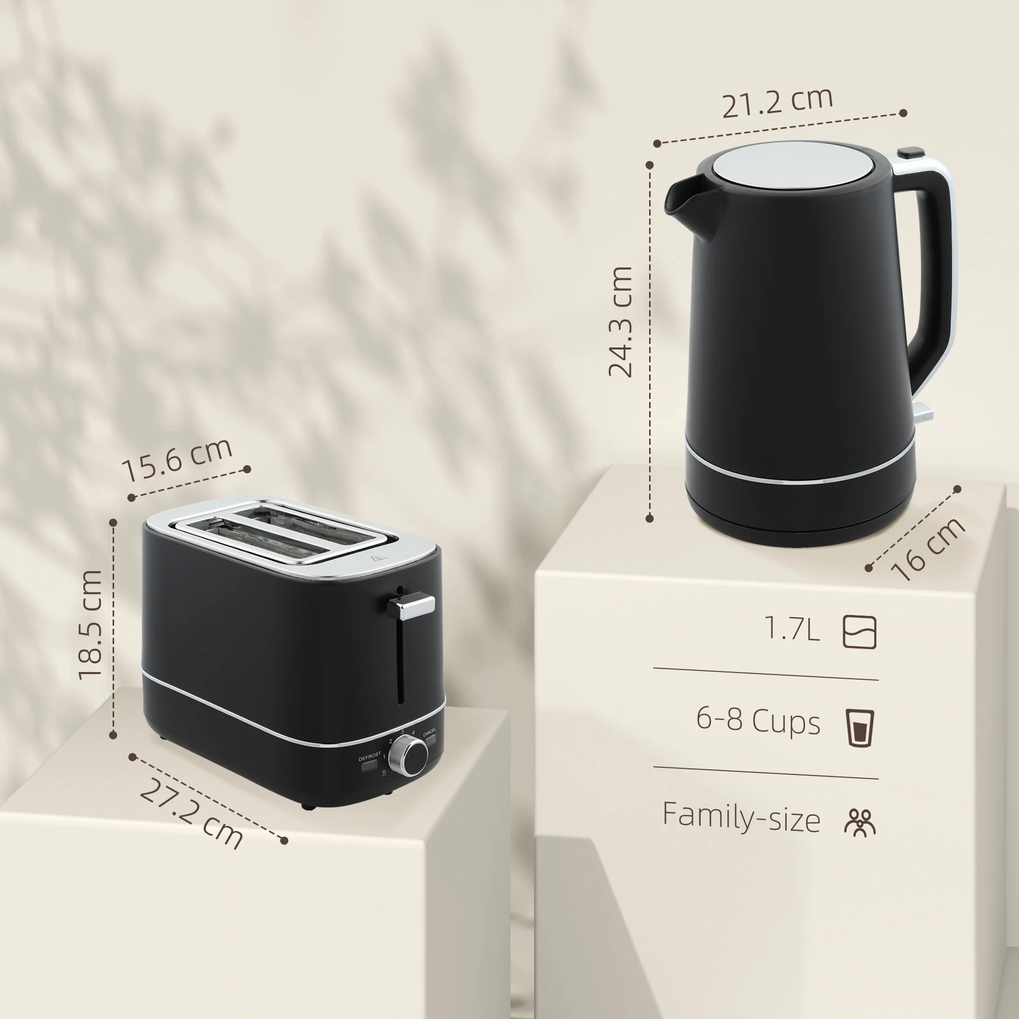 HOMCOM 1.7L 3000W Fast Boil Electric Kettle And 2 Slice Toaster Set - Image 5