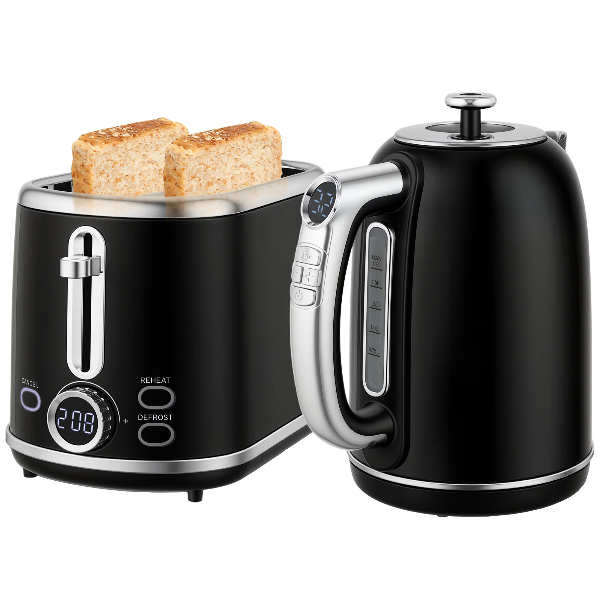 HOMCOM 1.7L 3000W Kettle And 2 Slice Toaster With Keep Warm Memory Function