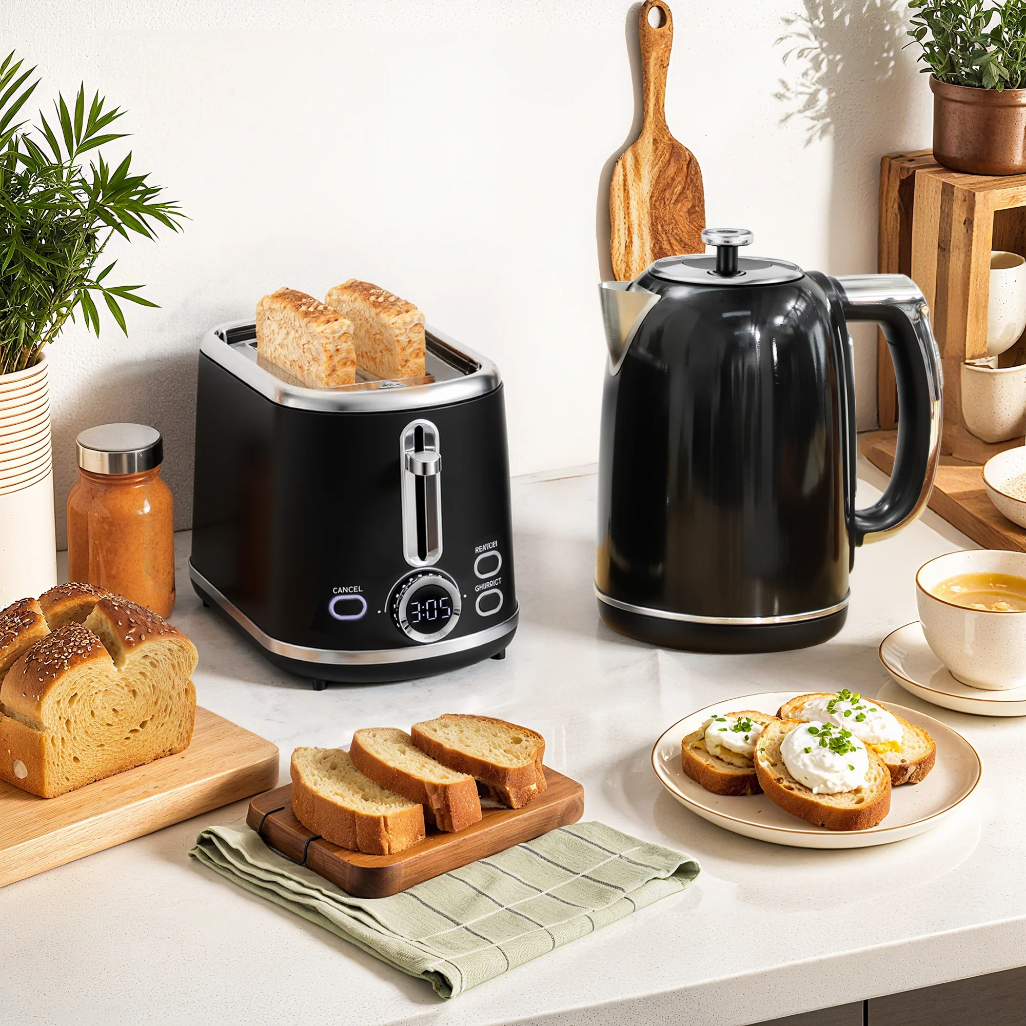 HOMCOM 1.7L 3000W Kettle And 2 Slice Toaster With Keep Warm Memory Function - Image 2