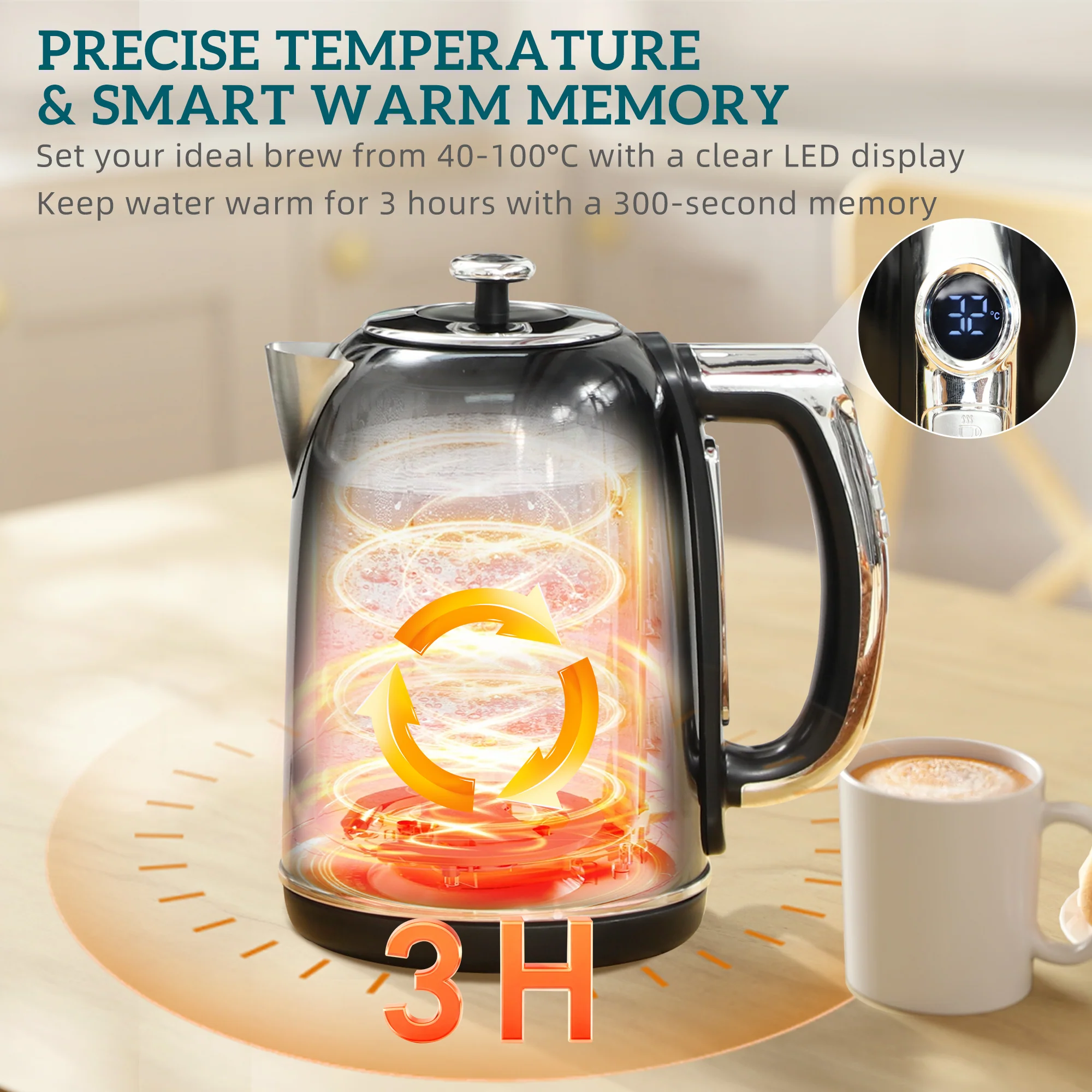 HOMCOM 1.7L 3000W Kettle And 2 Slice Toaster With Keep Warm Memory Function - Image 4