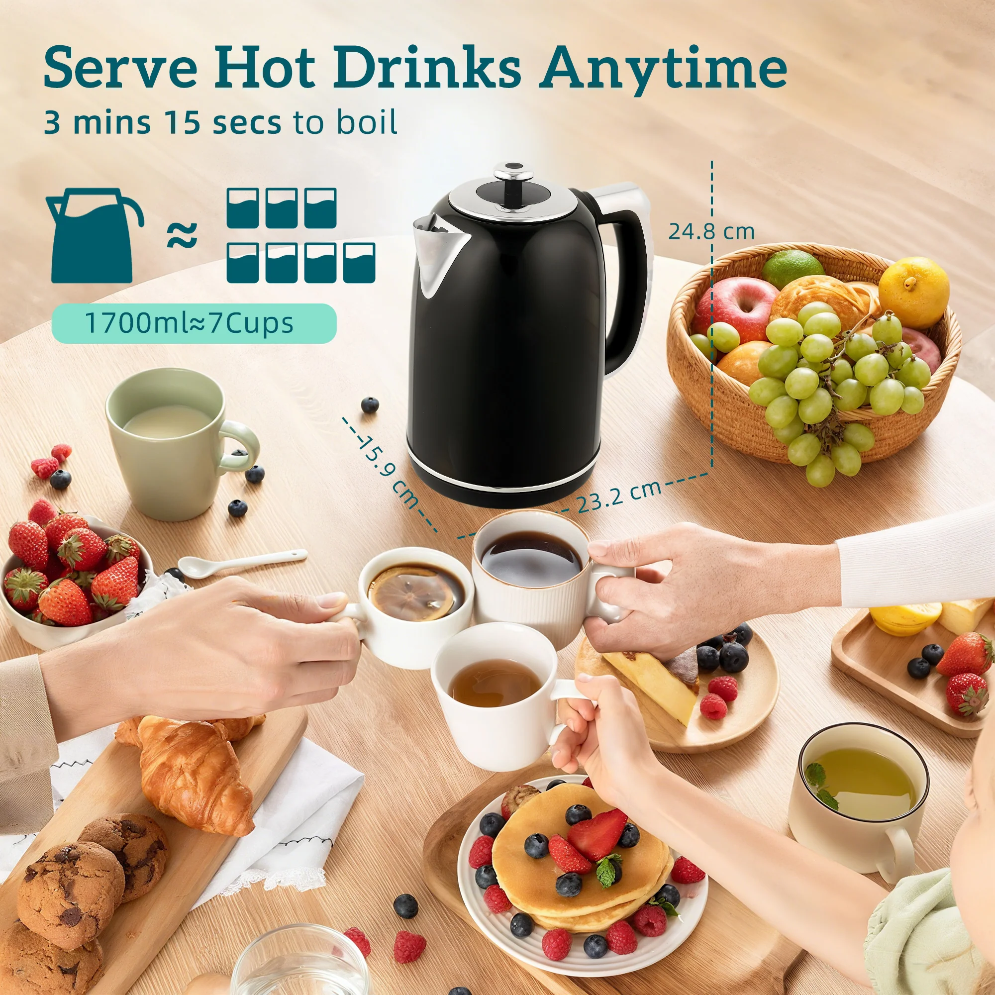 HOMCOM 1.7L 3000W Kettle And 2 Slice Toaster With Keep Warm Memory Function - Image 5