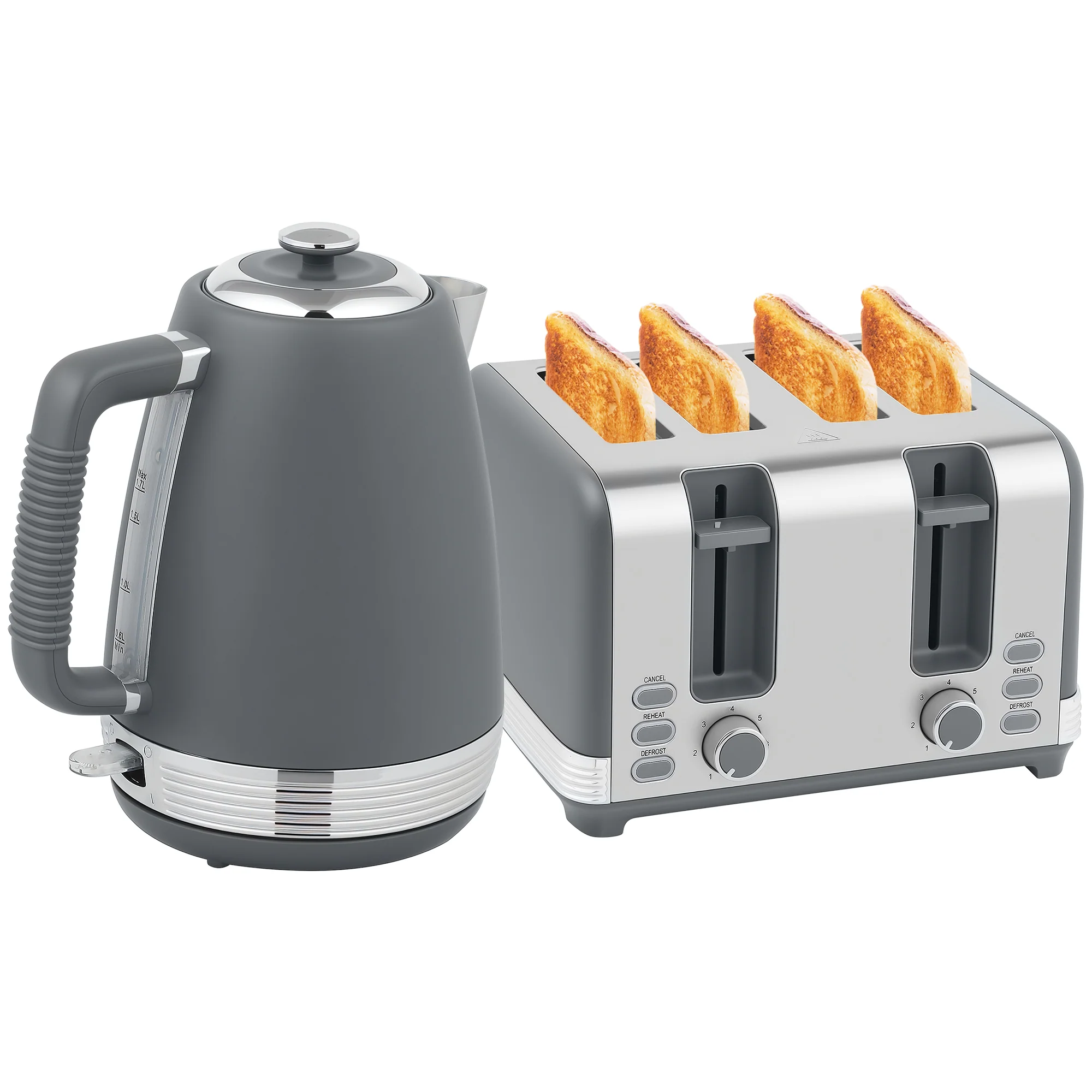 HOMCOM 1.7L 3000W Quick Boil Kettle And 4 Slice Toaster Set Crumb Tray