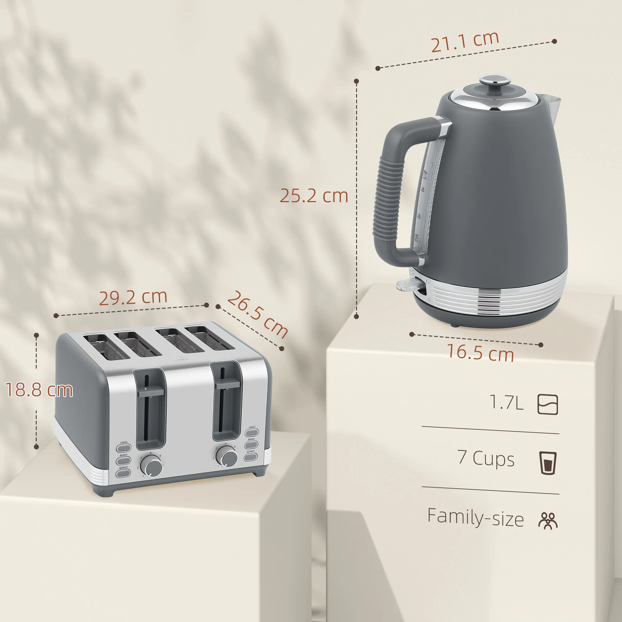 HOMCOM 1.7L 3000W Quick Boil Kettle And 4 Slice Toaster Set Crumb Tray - Image 3