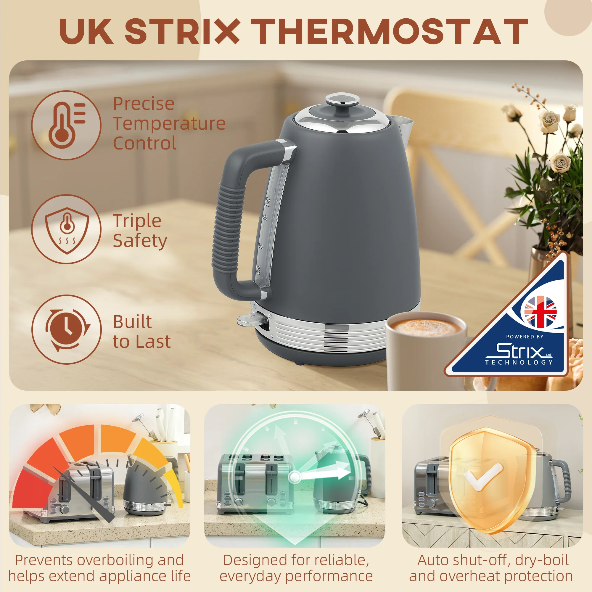 HOMCOM 1.7L 3000W Quick Boil Kettle And 4 Slice Toaster Set Crumb Tray - Image 5