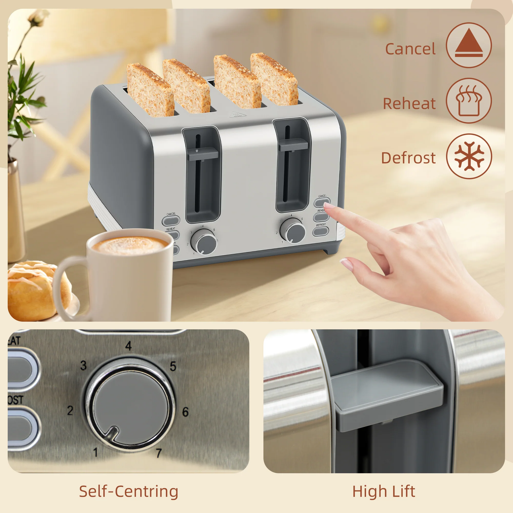 HOMCOM 1.7L 3000W Quick Boil Kettle And 4 Slice Toaster Set Crumb Tray - Image 8