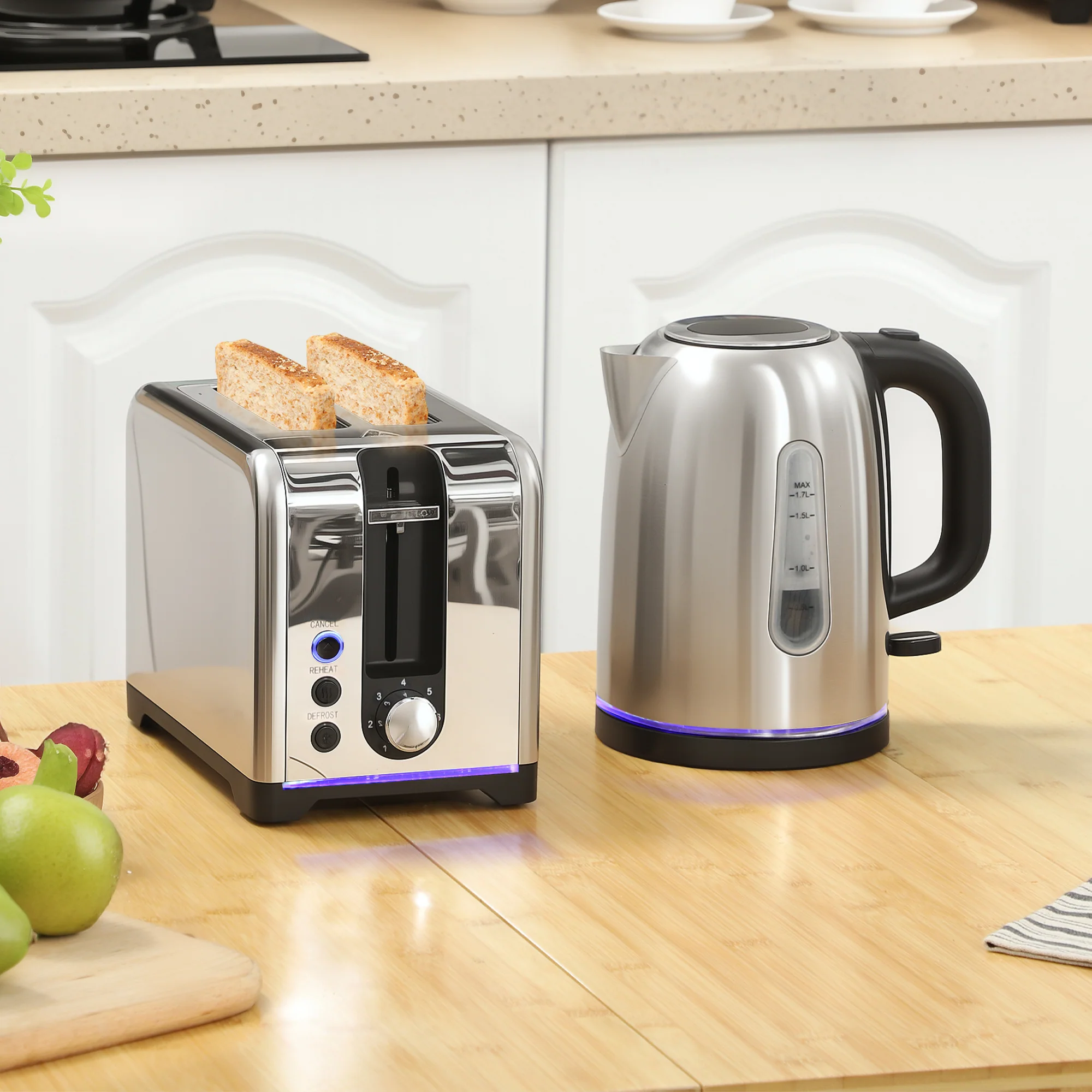 HOMCOM 1.7L 3000W Rapid Boil Jug Kettle And 2-Slice Toaster Set - Image 11