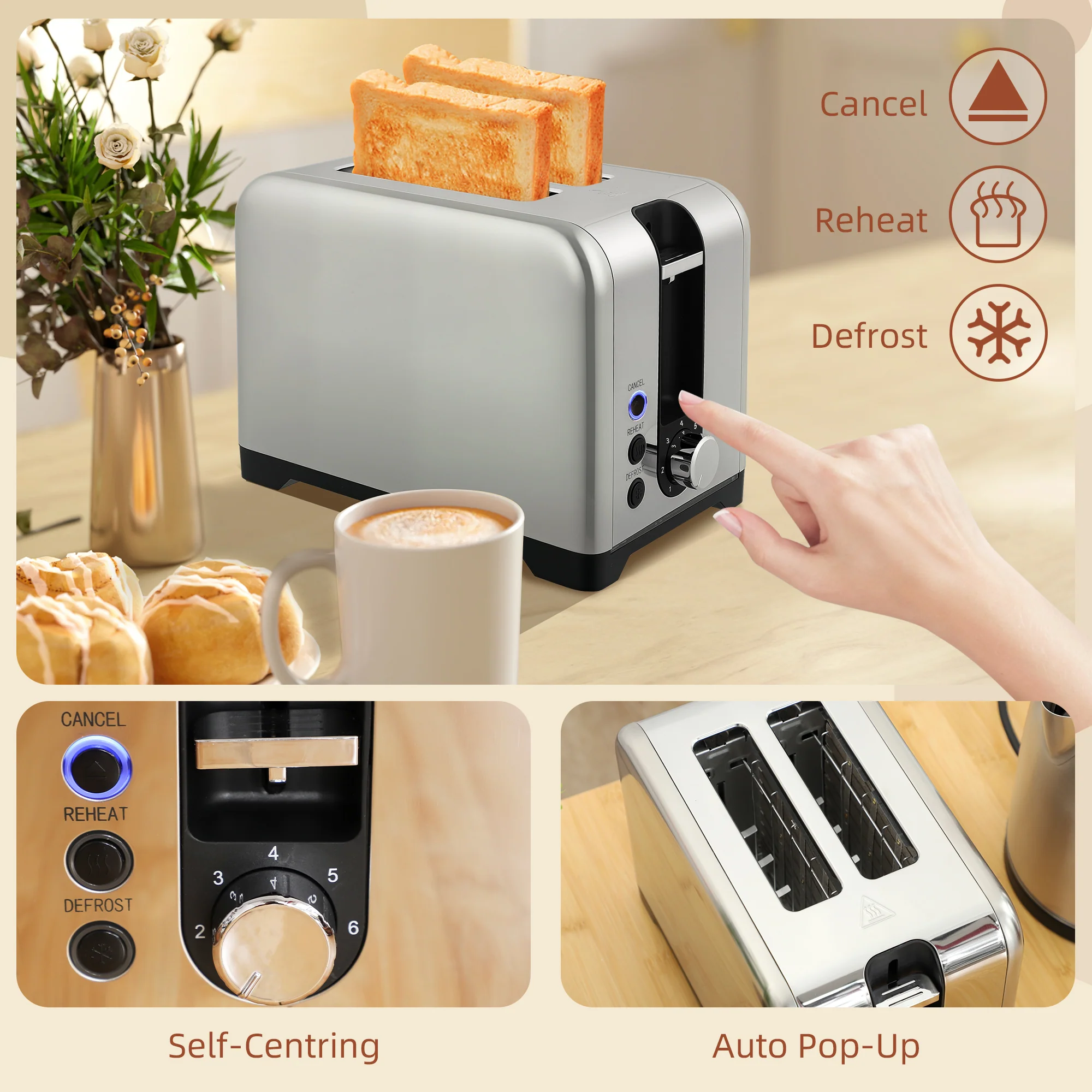 HOMCOM 1.7L 3000W Rapid Boil Jug Kettle And 2-Slice Toaster Set - Image 17