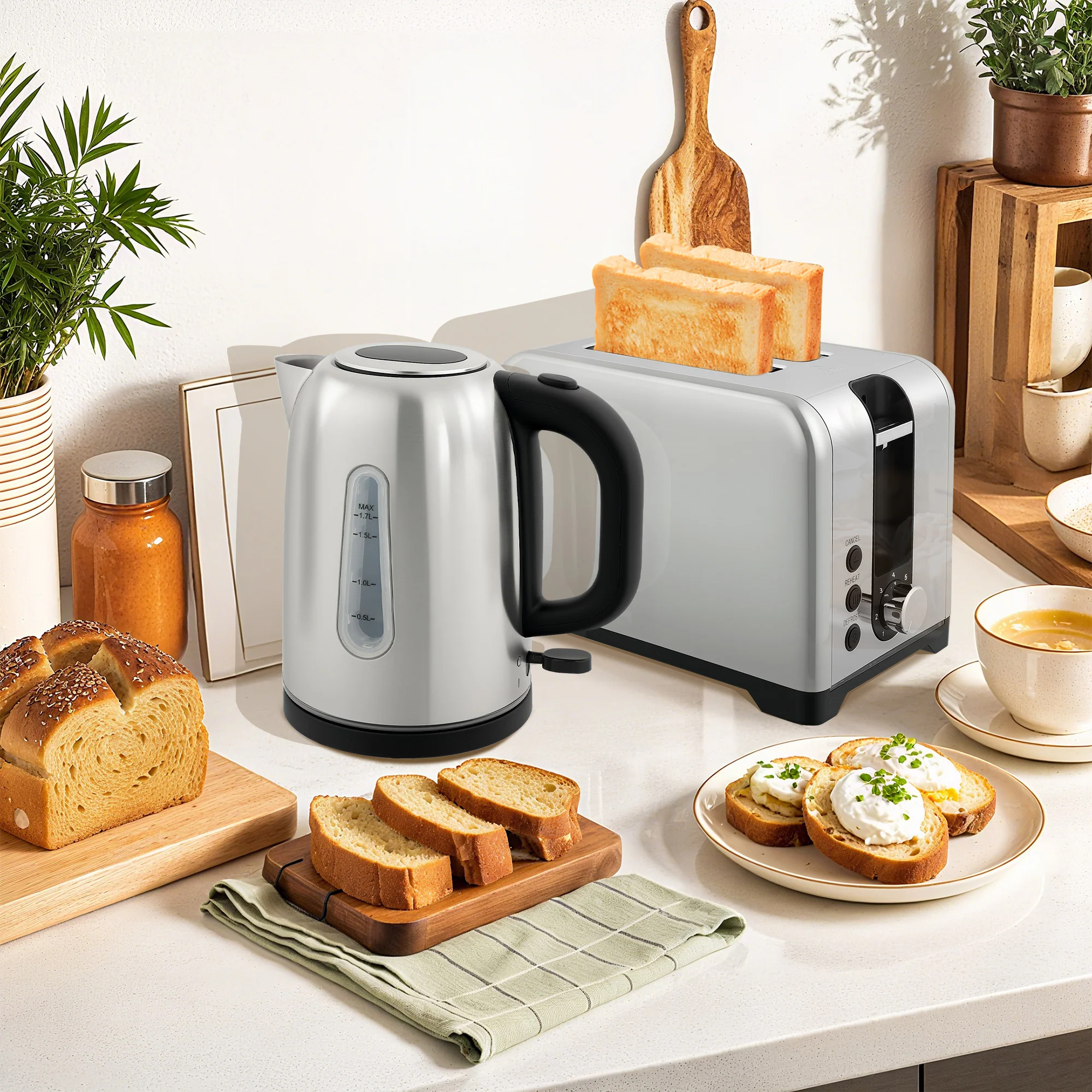 HOMCOM 1.7L 3000W Rapid Boil Jug Kettle And 2-Slice Toaster Set - Image 18