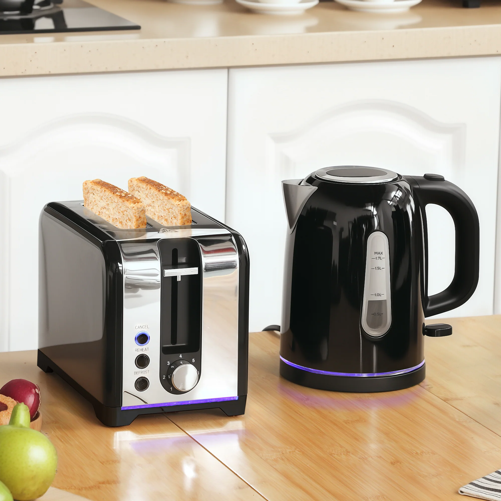 HOMCOM 1.7L 3000W Rapid Boil Jug Kettle And 2-Slice Toaster Set - Image 2