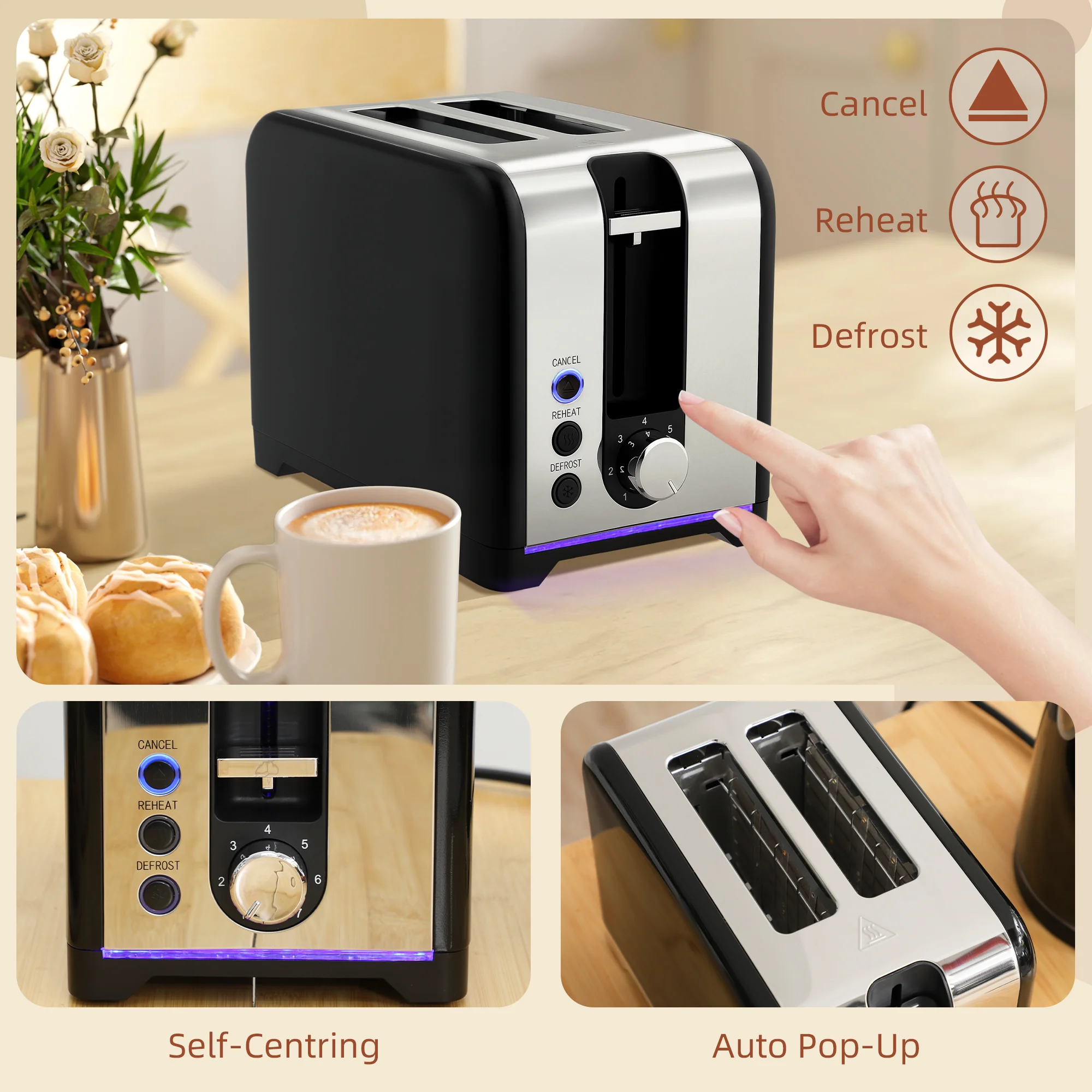 HOMCOM 1.7L 3000W Rapid Boil Jug Kettle And 2-Slice Toaster Set - Image 8