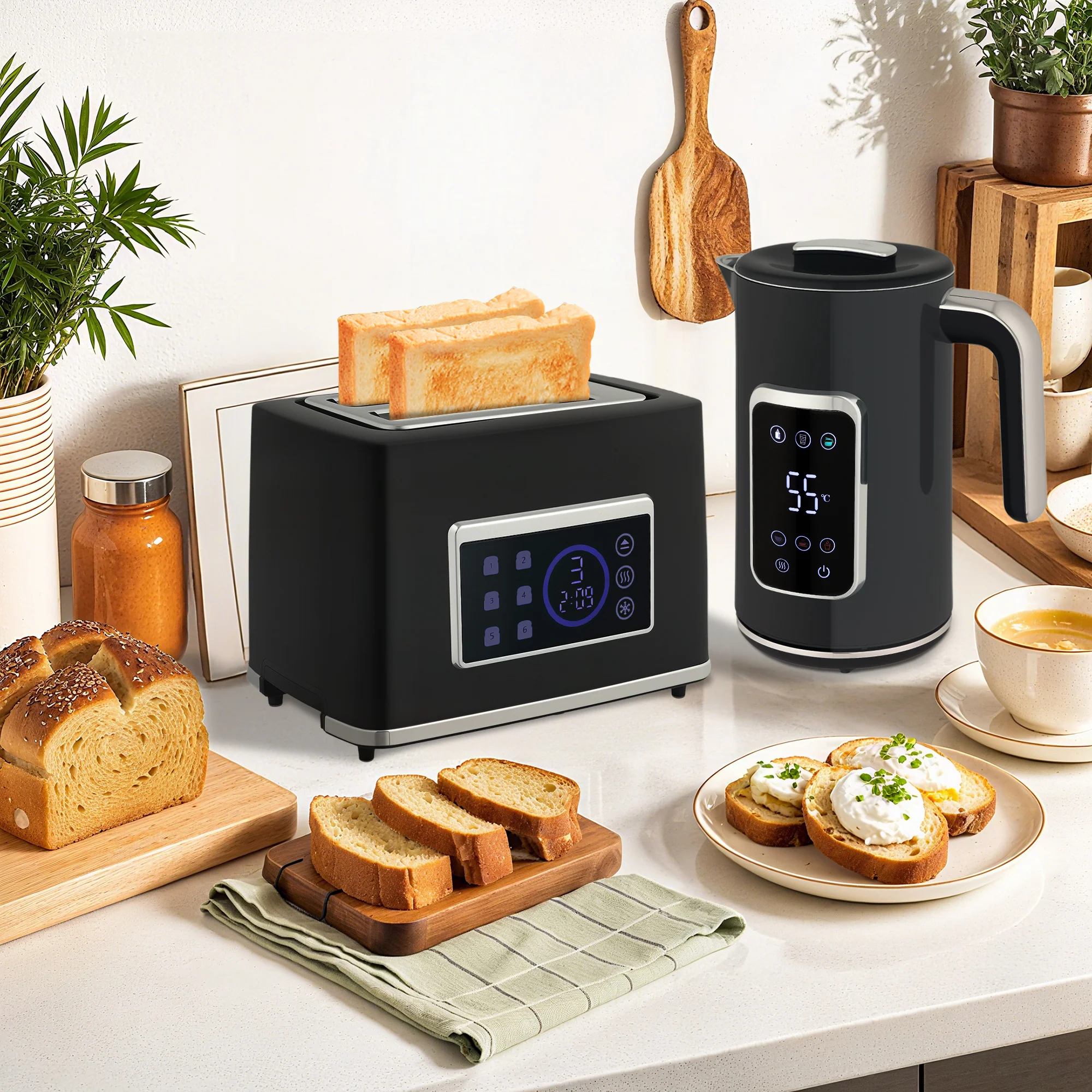 HOMCOM 1.7L 3000W Rapid Boil Kettle And 2 Slice Toaster Set Crumb Tray - Image 2