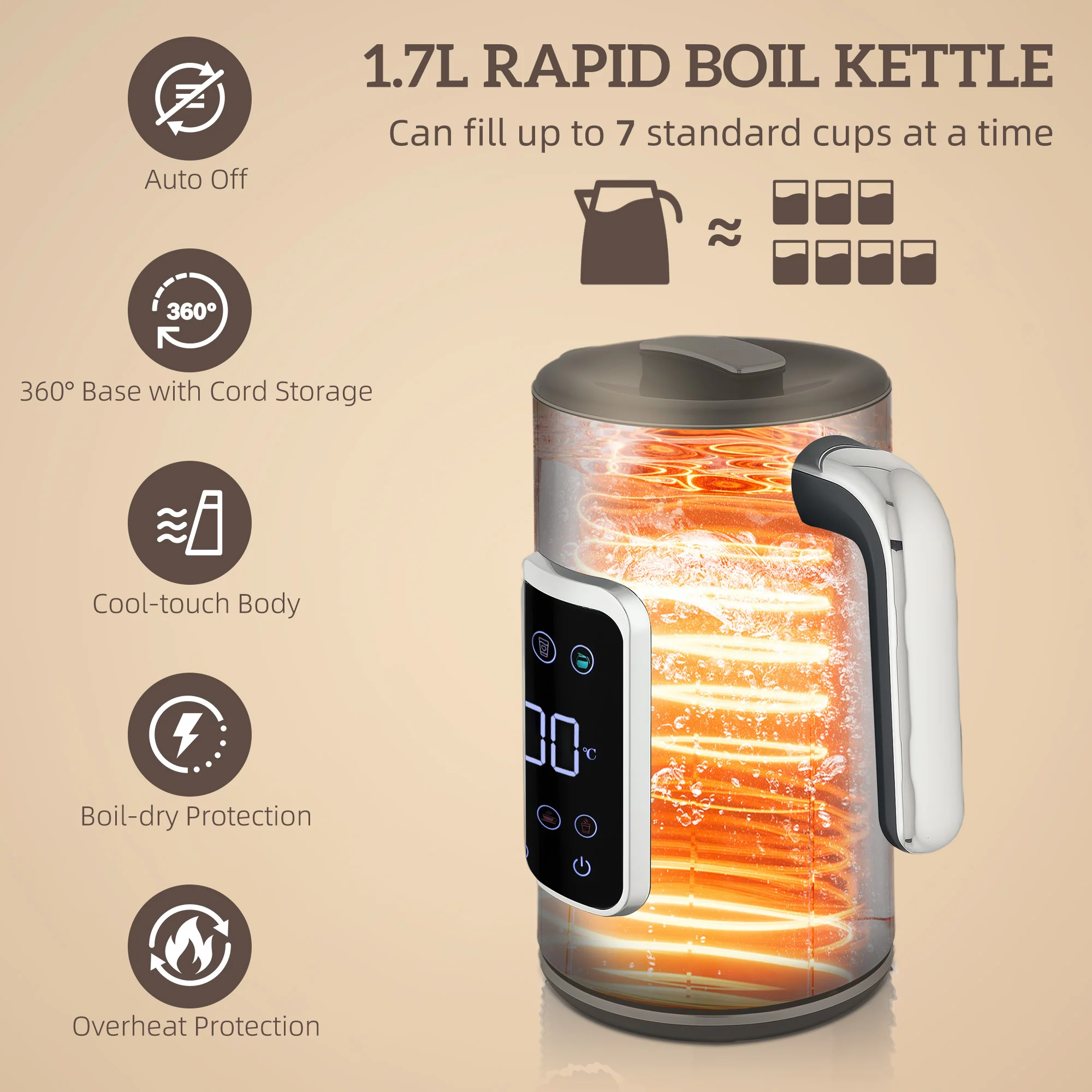 HOMCOM 1.7L 3000W Rapid Boil Kettle And 2 Slice Toaster Set Crumb Tray - Image 4