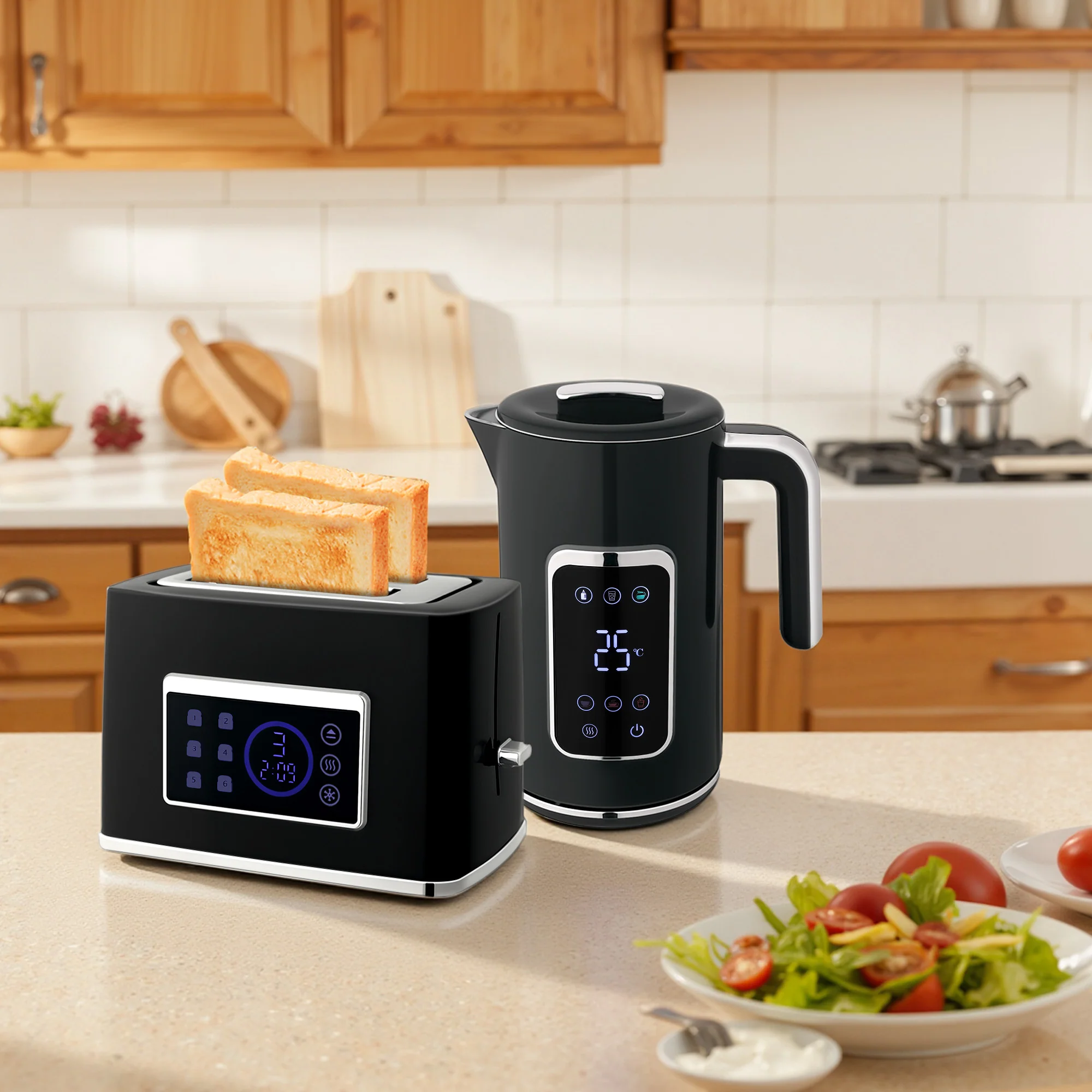 HOMCOM 1.7L 3000W Rapid Boil Kettle And 2 Slice Toaster Set Crumb Tray - Image 9