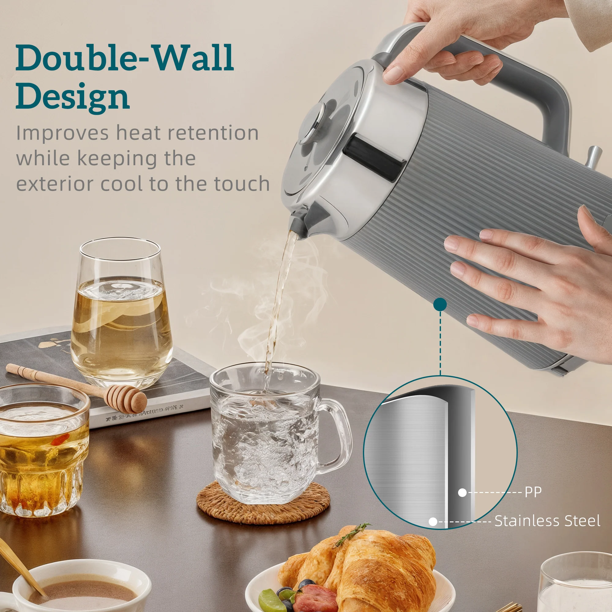 HOMCOM 1.7L 3000W Rapid Boil Kettle And 4 Slice Toaster Set Crumb Tray - Image 5