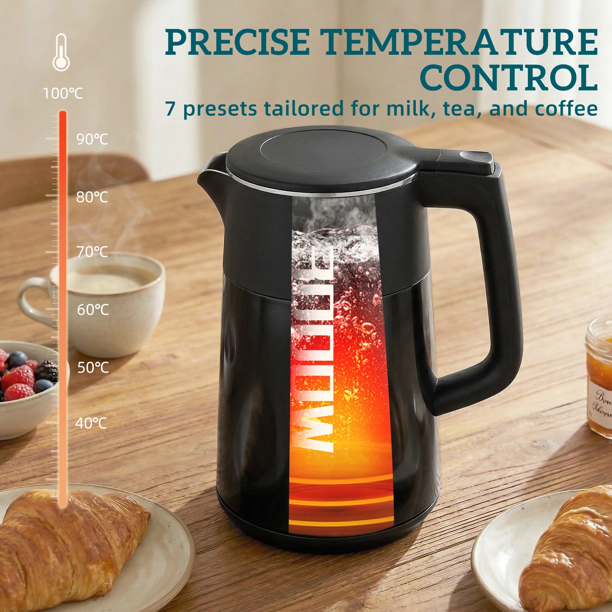 HOMCOM 1.7L Fast Boil 3000W Electric Kettle With LED Display, Black - Image 6