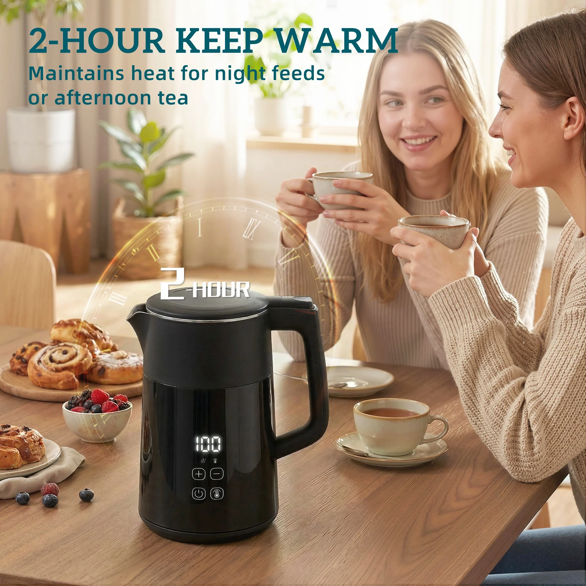 HOMCOM 1.7L Fast Boil 3000W Electric Kettle With LED Display, Black - Image 7