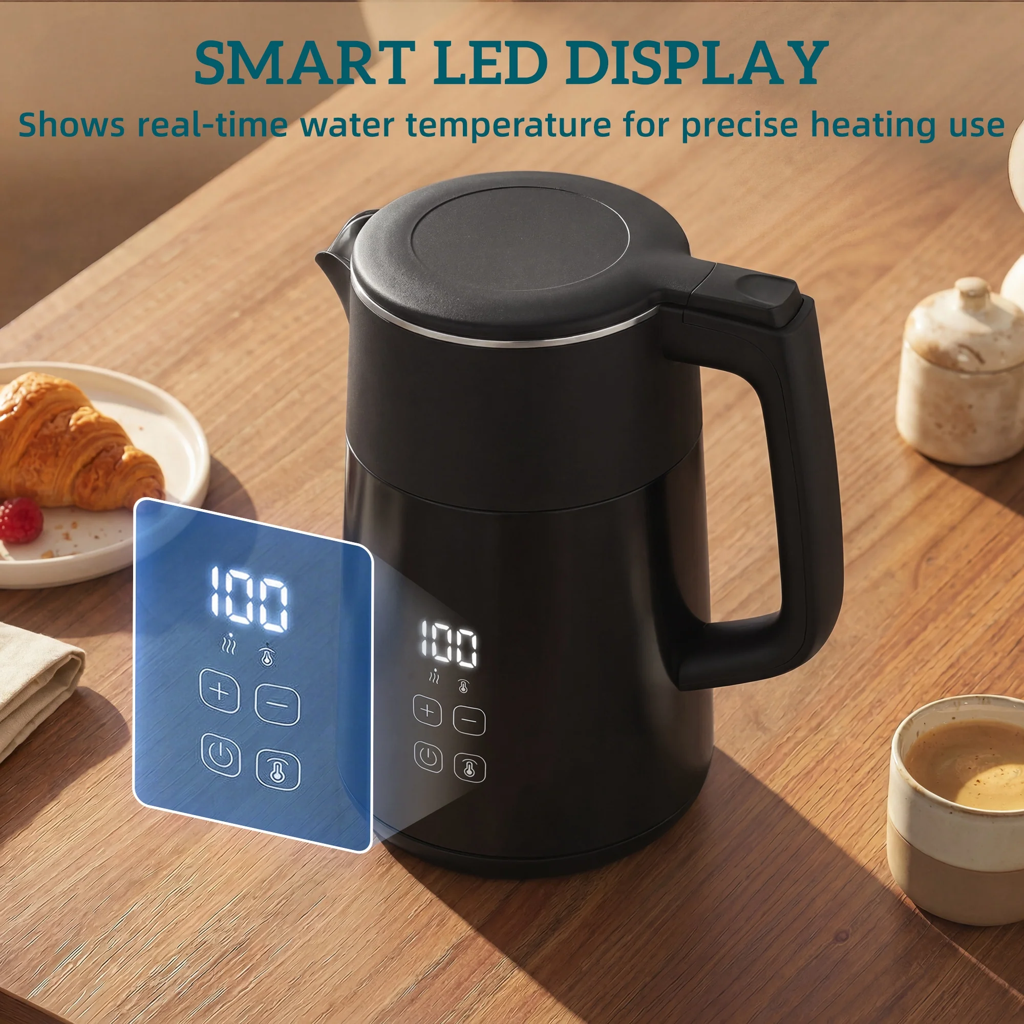 HOMCOM 1.7L Fast Boil 3000W Electric Kettle With LED Display, Black - Image 8