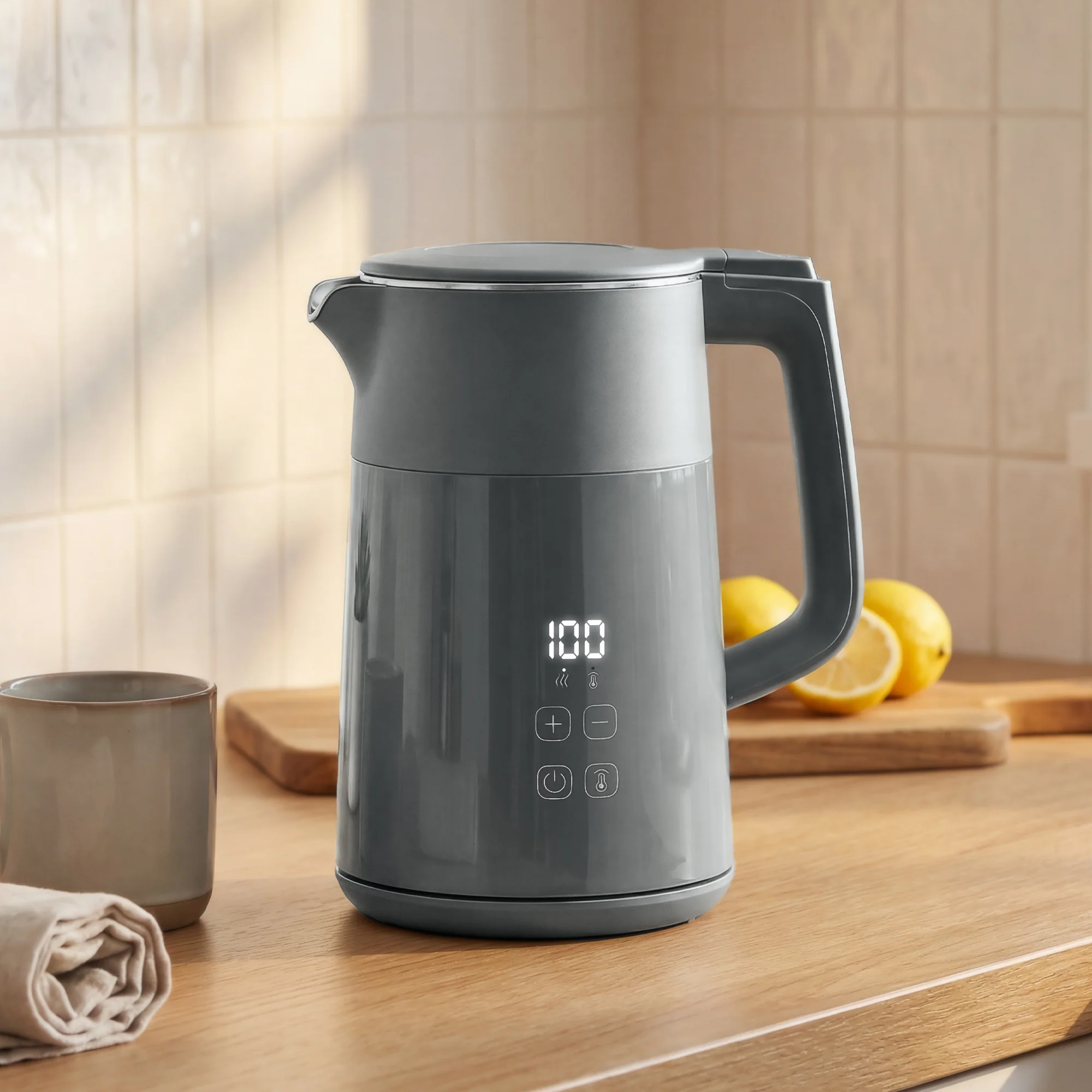HOMCOM 1.7L Fast Boil 3000W Electric Kettle With LED Display, Grey - Image 2
