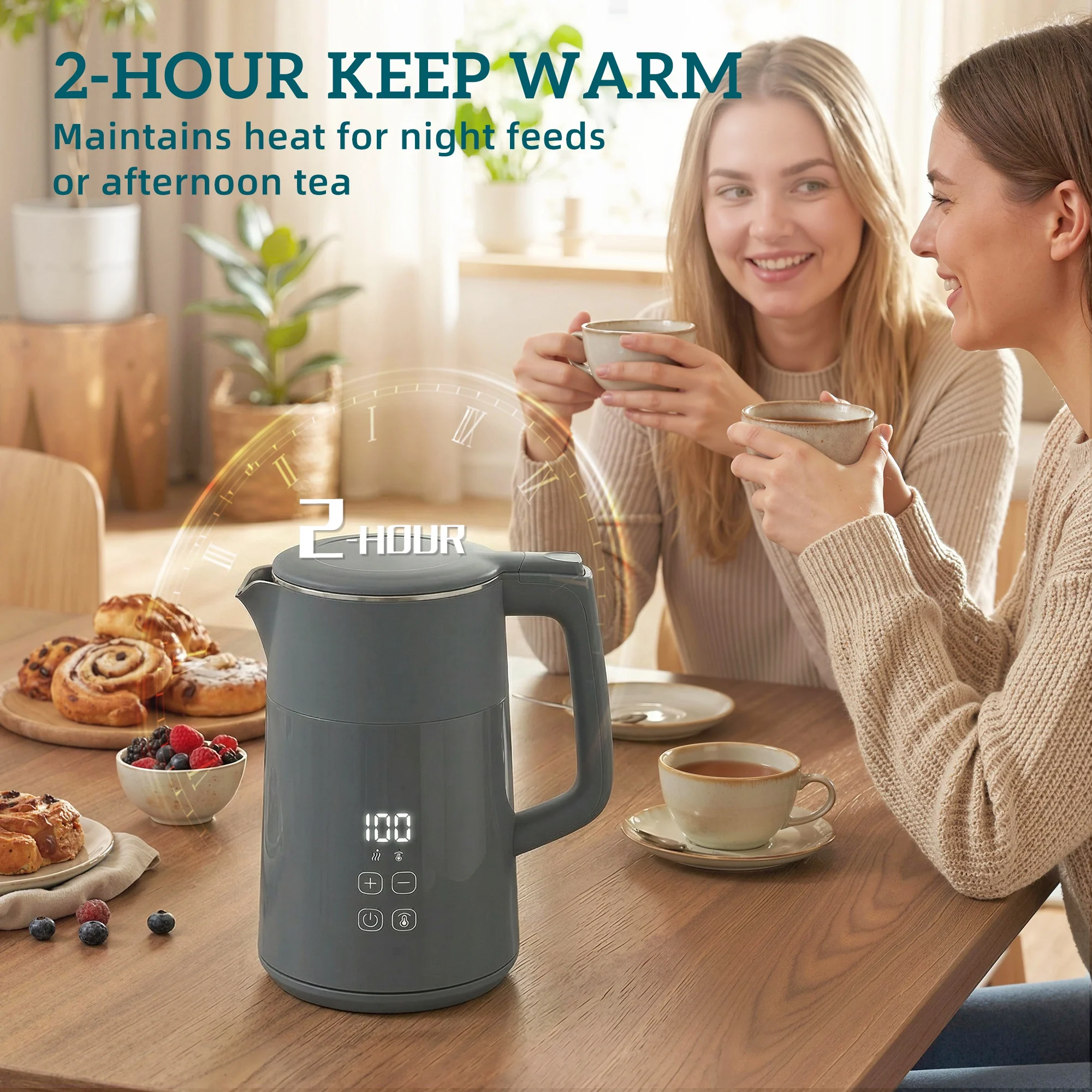 HOMCOM 1.7L Fast Boil 3000W Electric Kettle With LED Display, Grey - Image 7