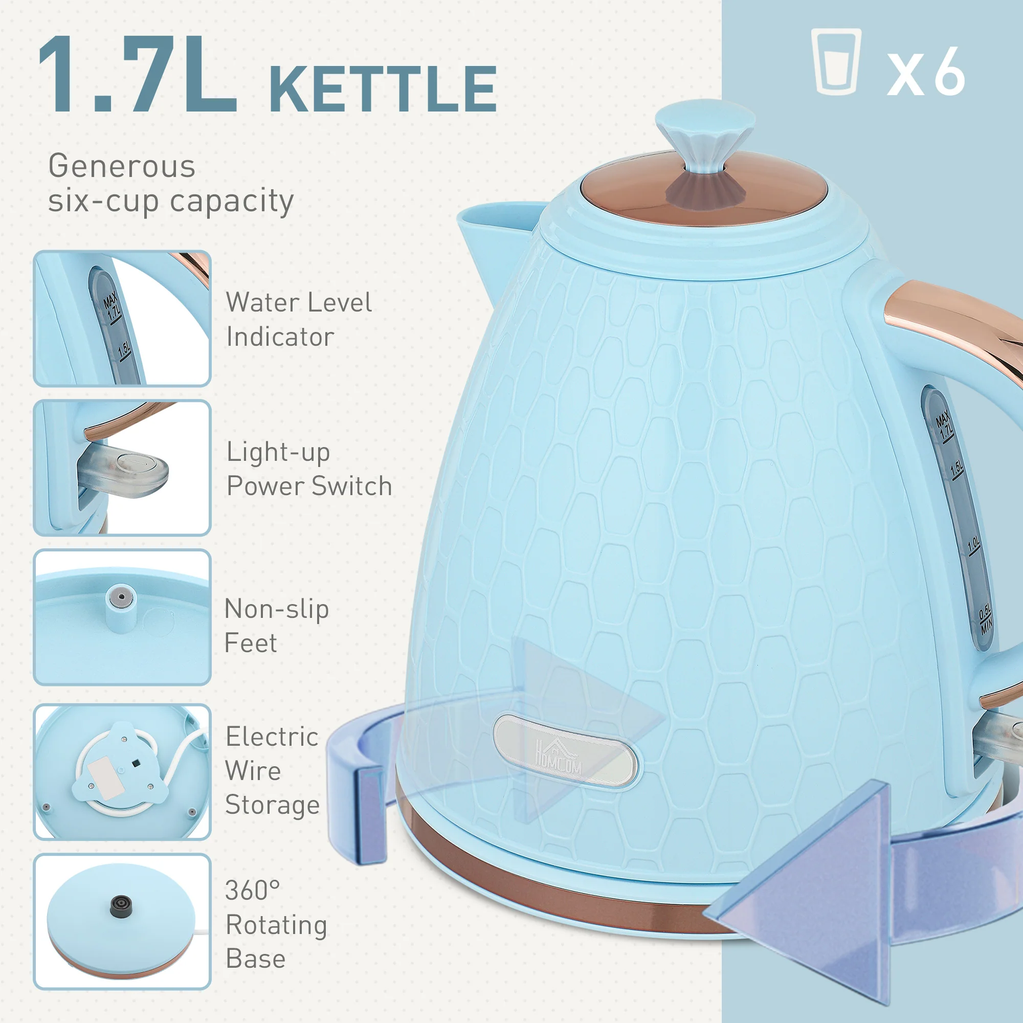 HOMCOM 1.7L Kettle And Toaster Set With Defrost Reheat And Crumb Tray - Image 13
