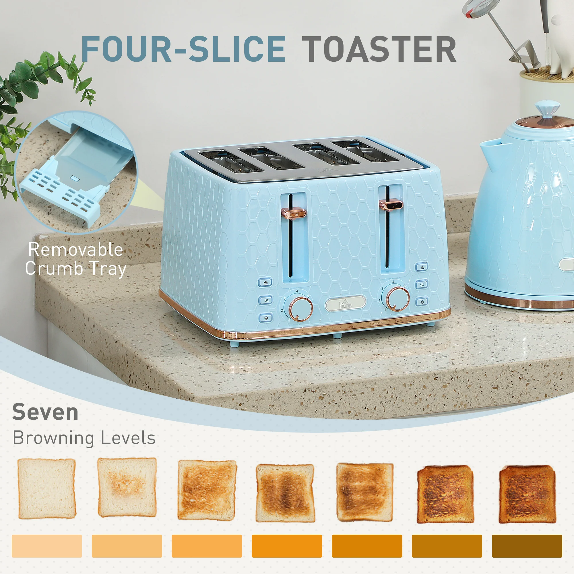 HOMCOM 1.7L Kettle And Toaster Set With Defrost Reheat And Crumb Tray - Image 14
